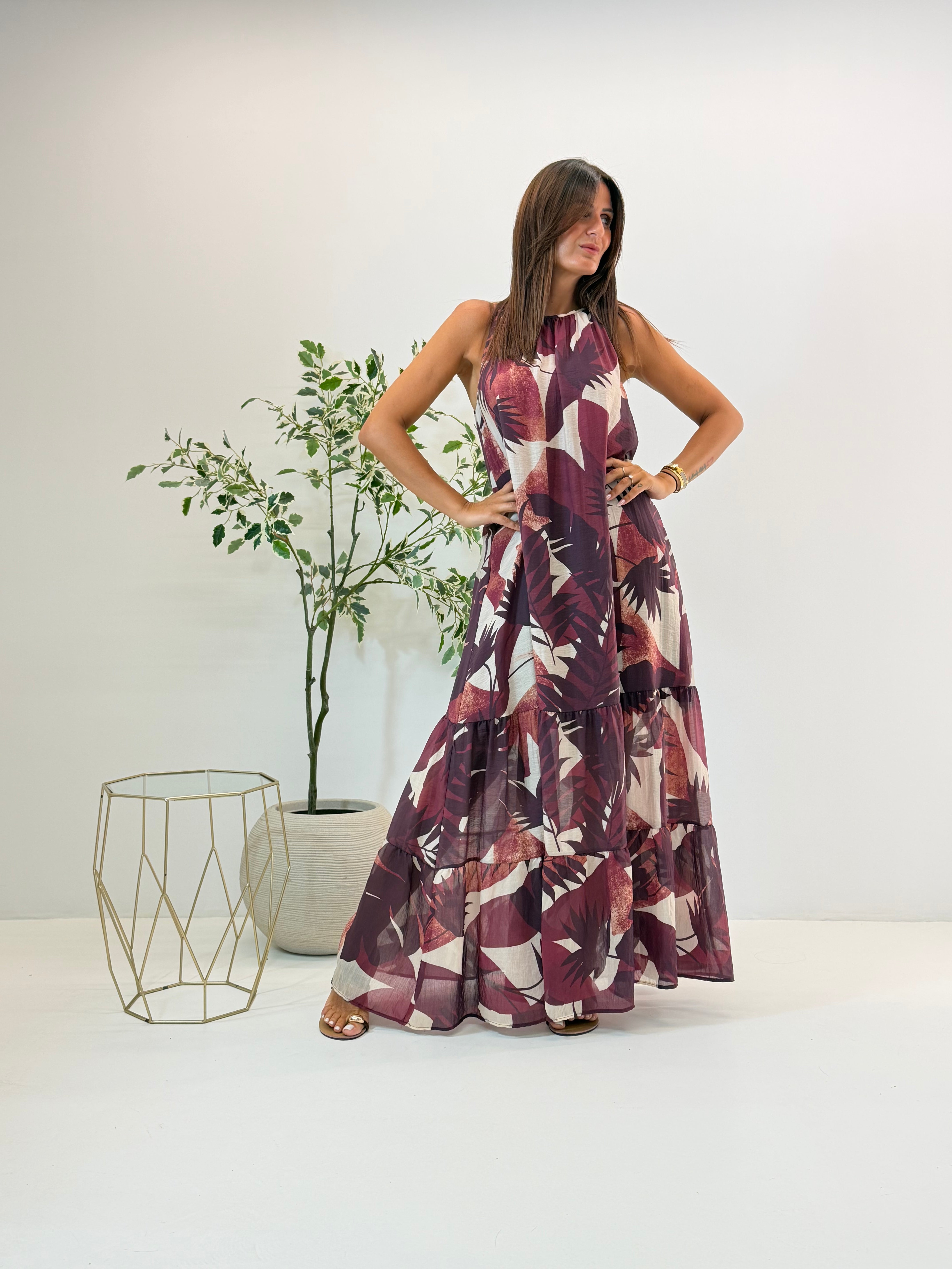 ABITO MINA BORDEAUX FANTASIA FLOREALE
