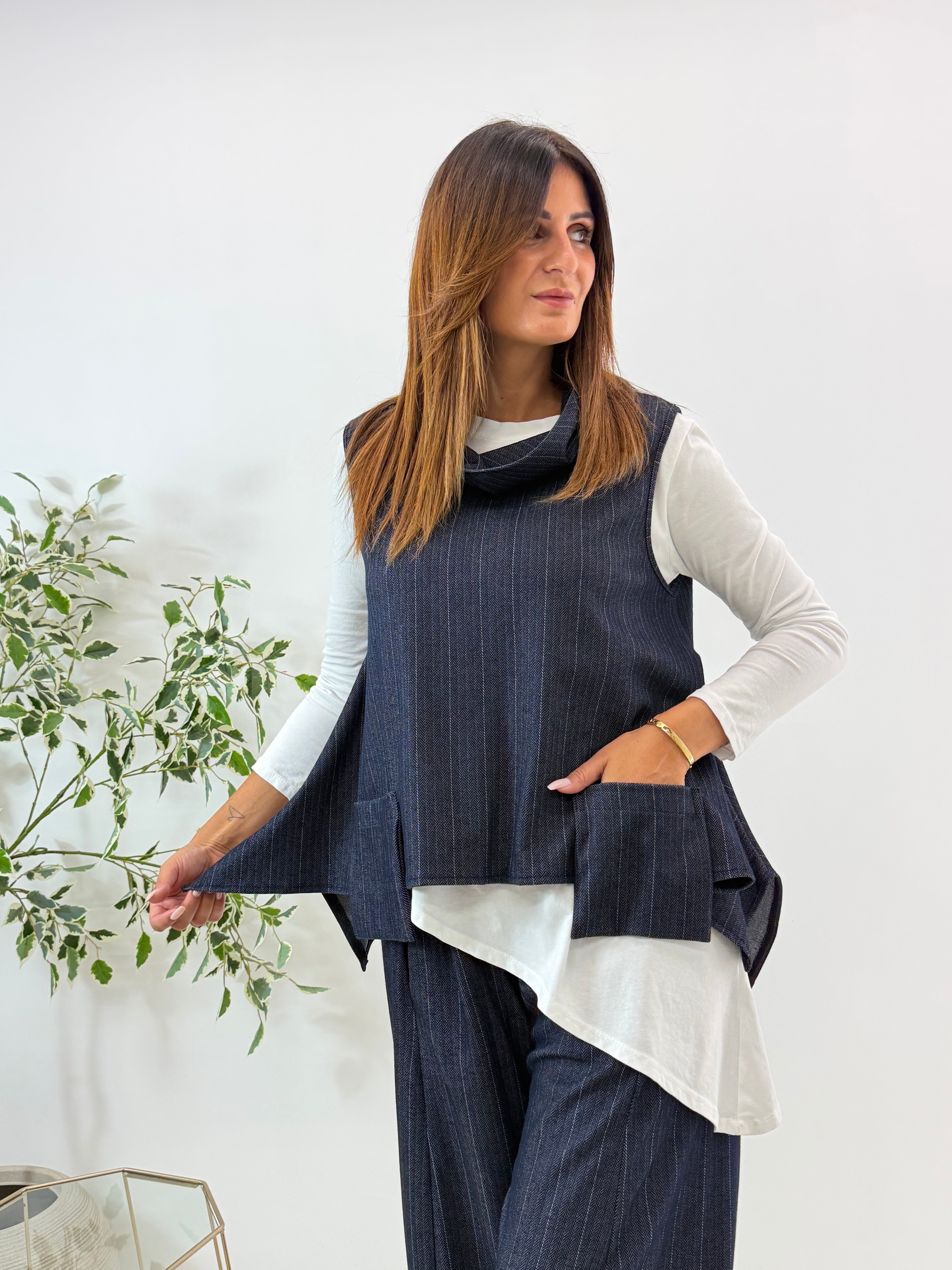 GILET NORA GESSATO BLU