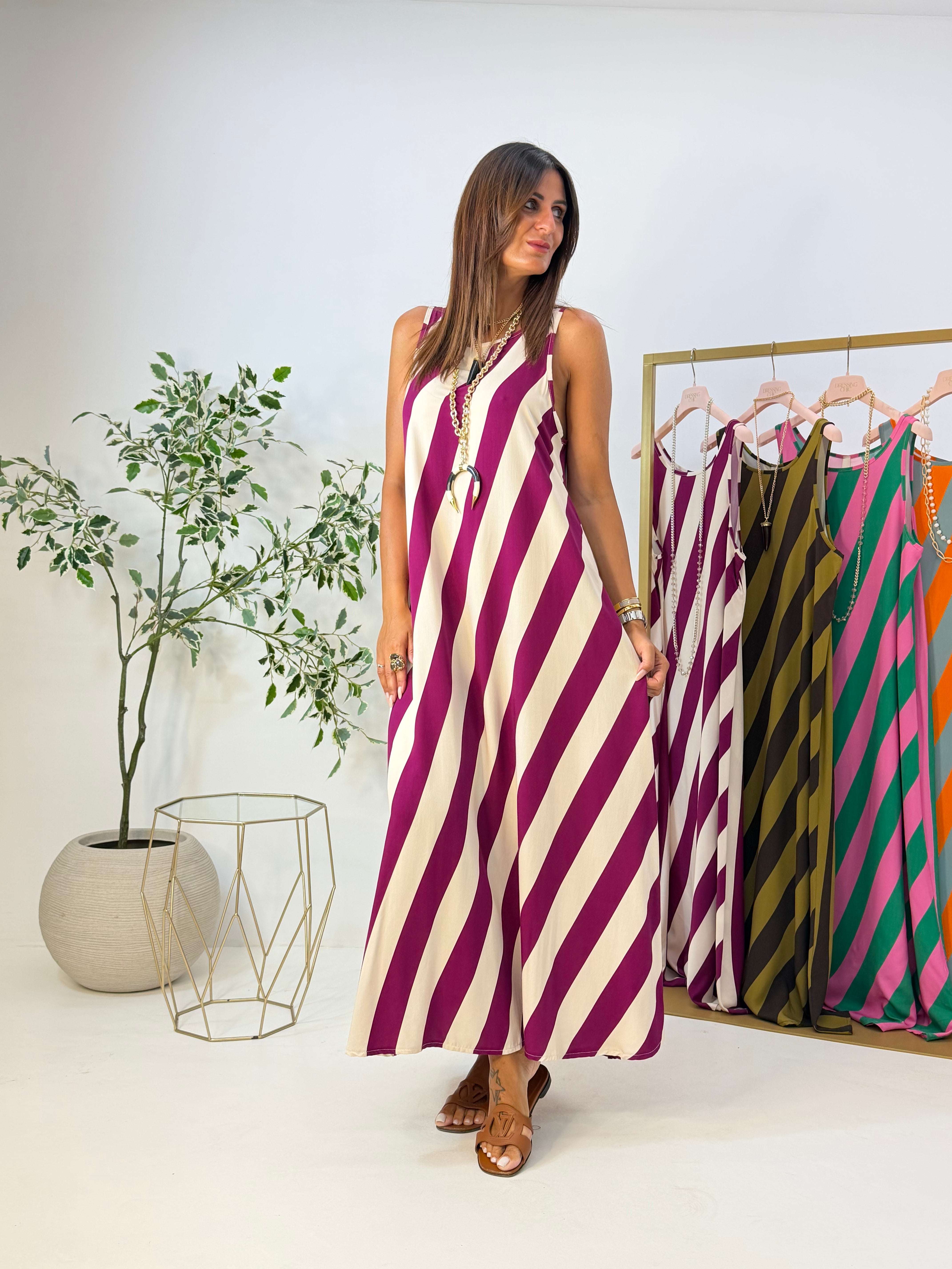 MAXI DRESS VENICE A RIGHE