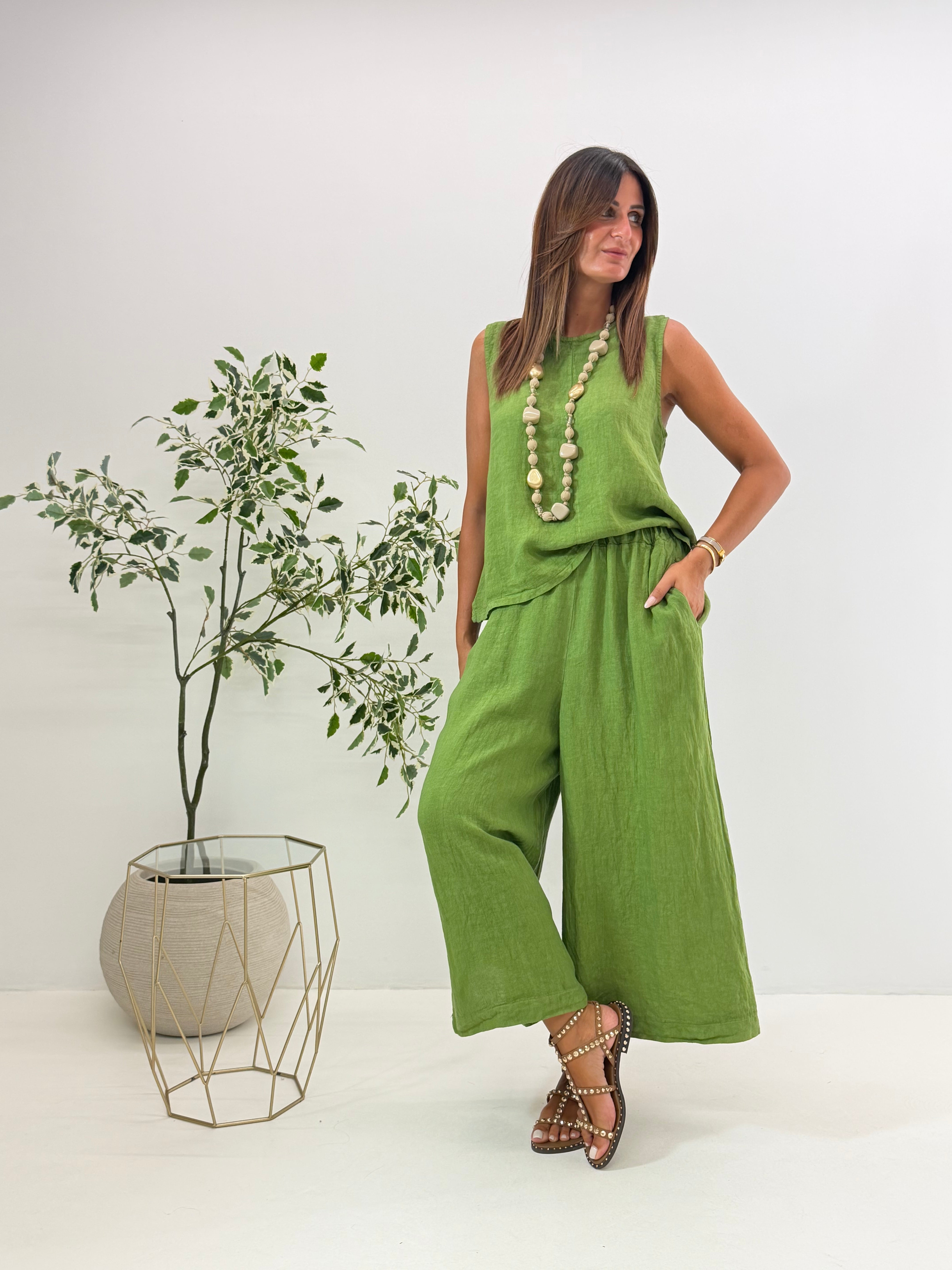 PANTALONE MERYL IN LINO VERDE
