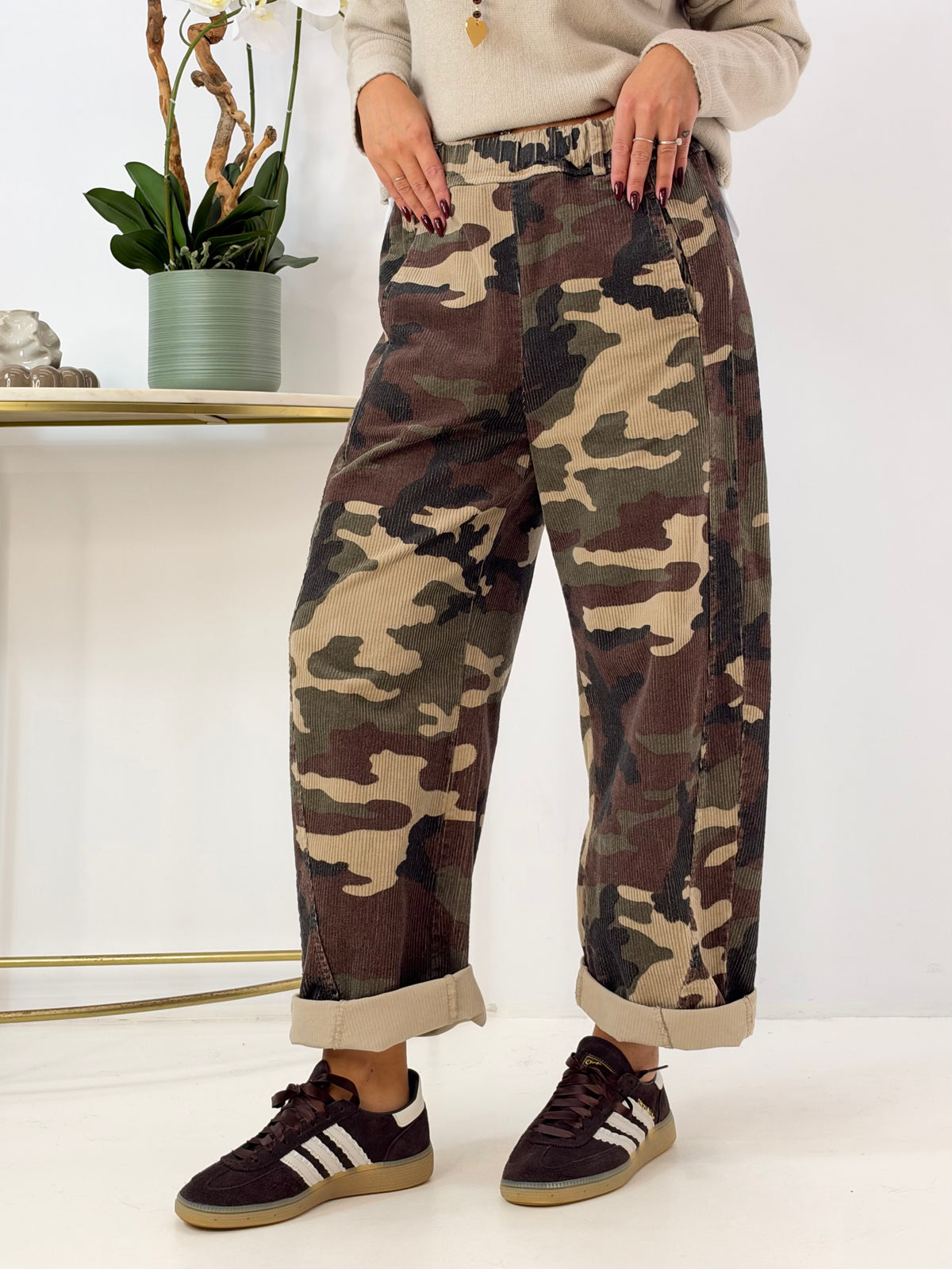 PANTALONE MOANA IN VELLUTO FANTASIA MILITARE