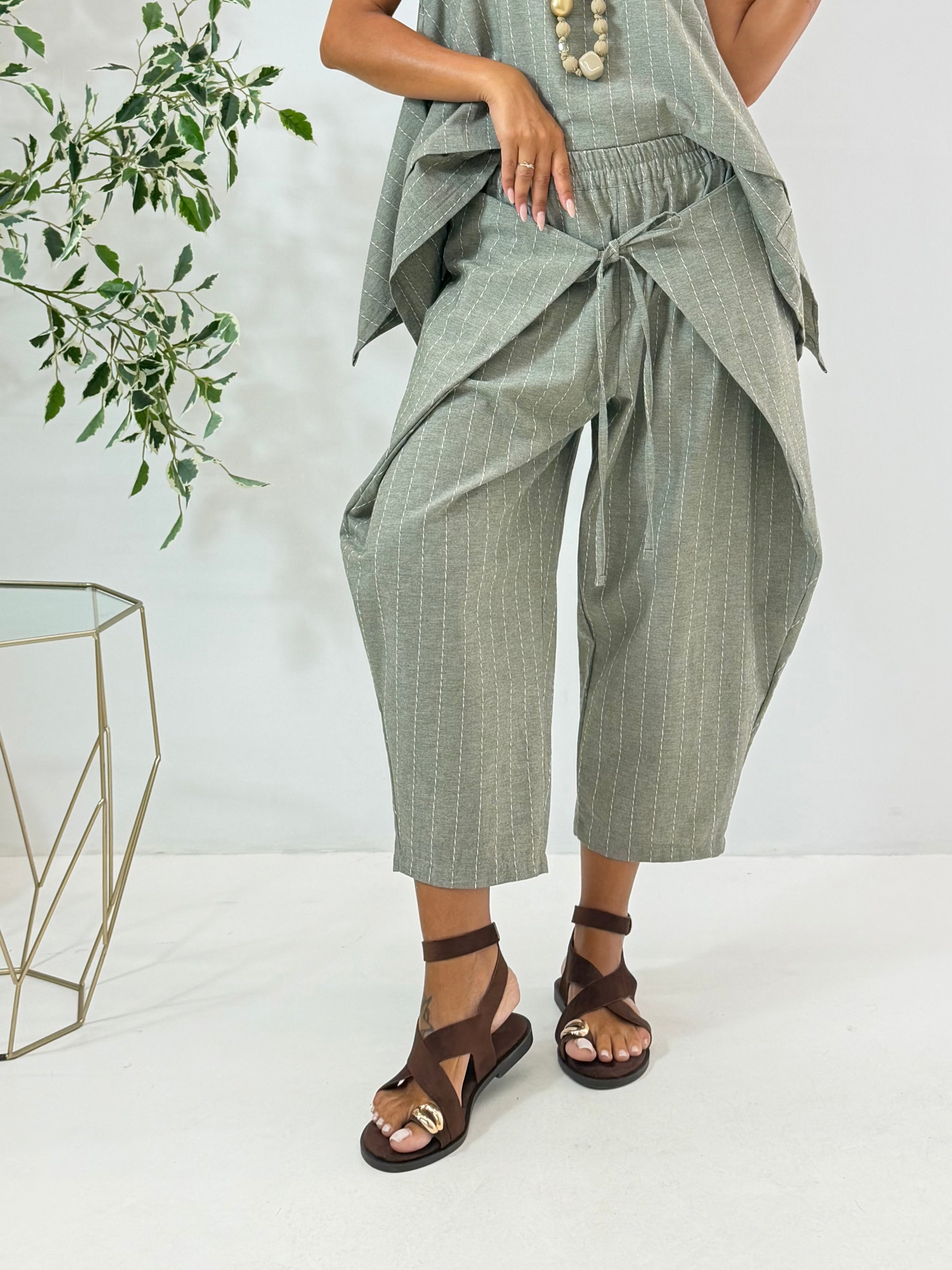 PANTALONE SARA VERDE SALVIA GESSATO