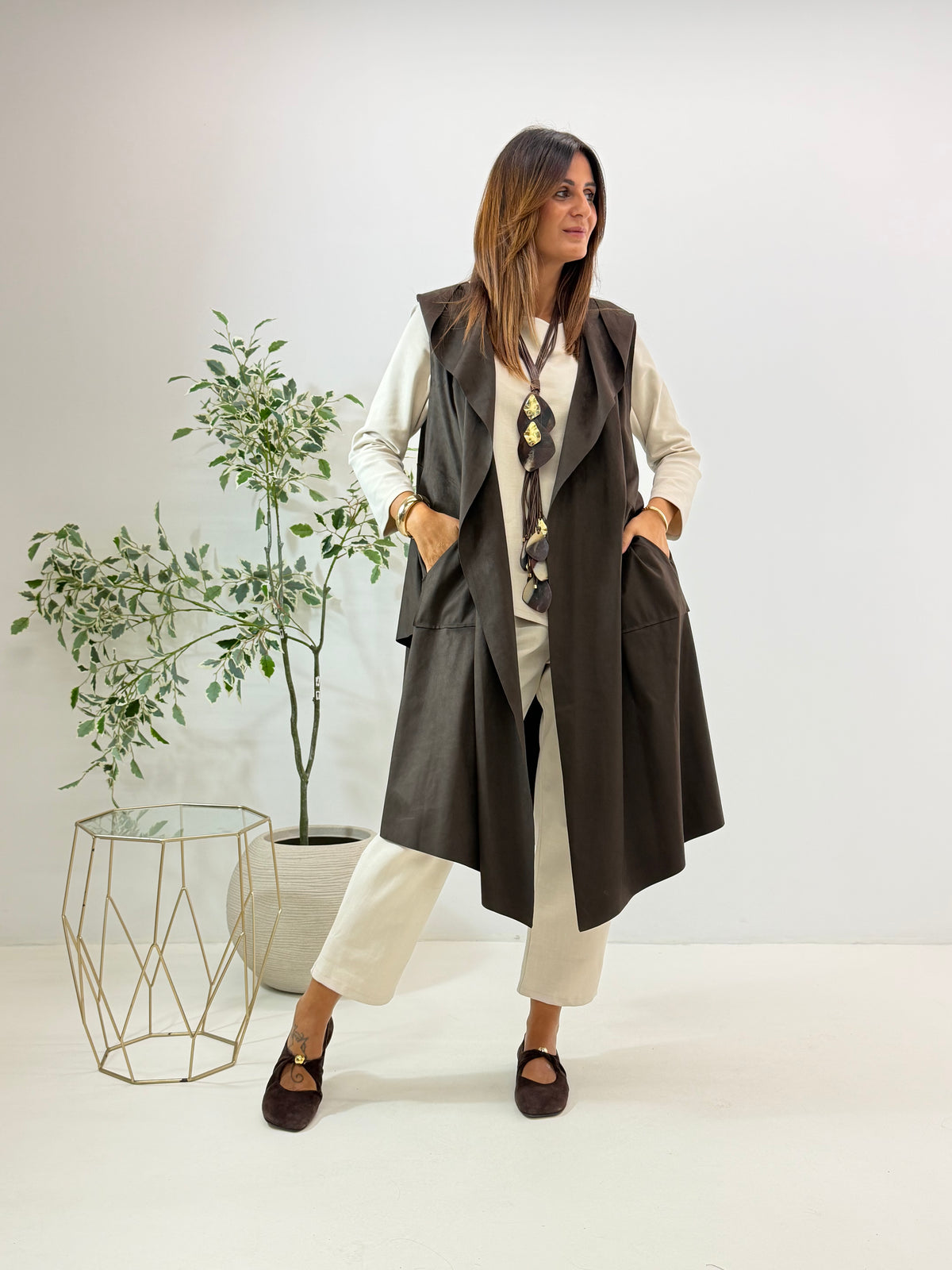 MAXI GILET RUBIE SCAMOSCIATO MORO