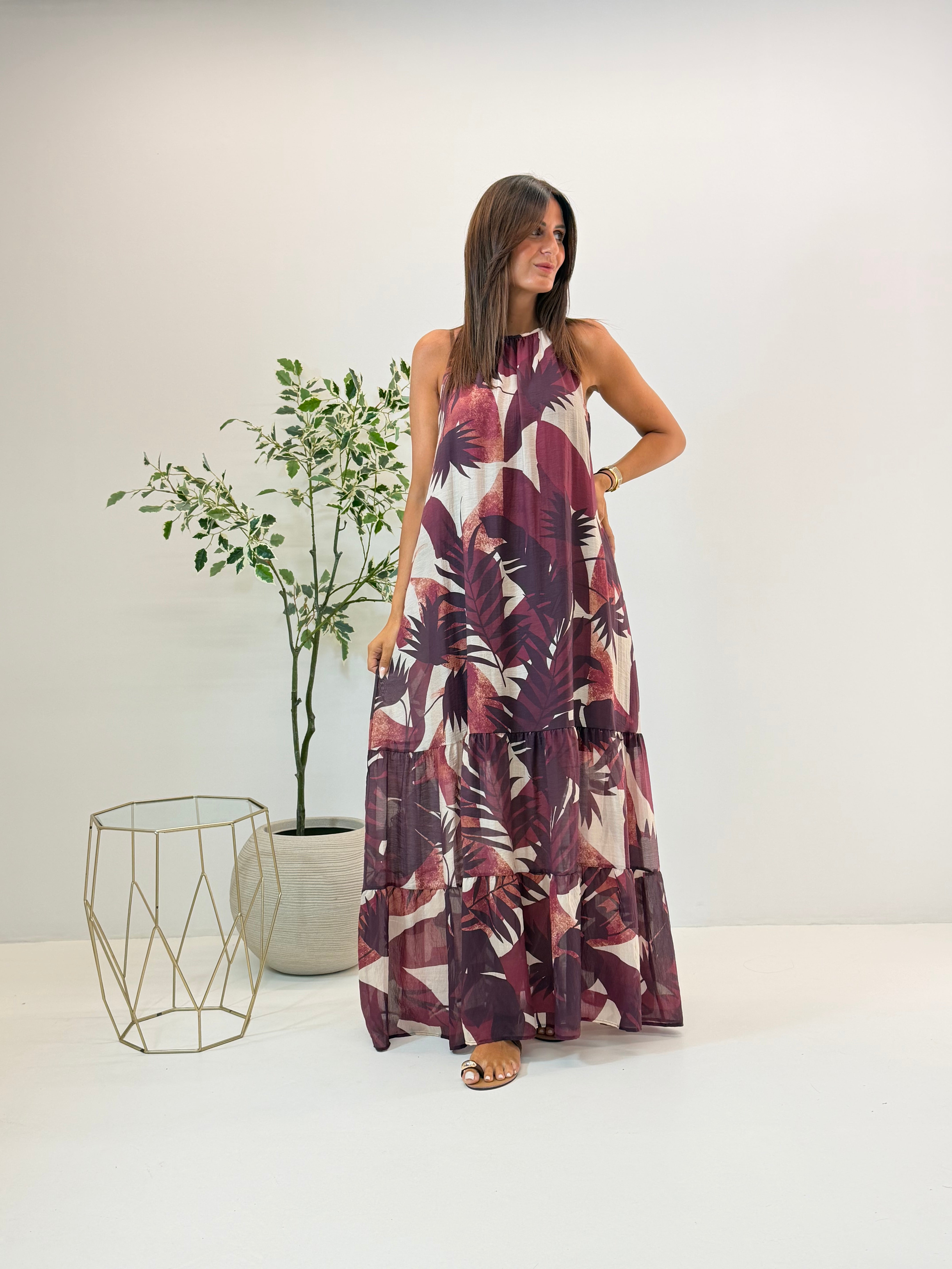 ABITO MINA BORDEAUX FANTASIA FLOREALE