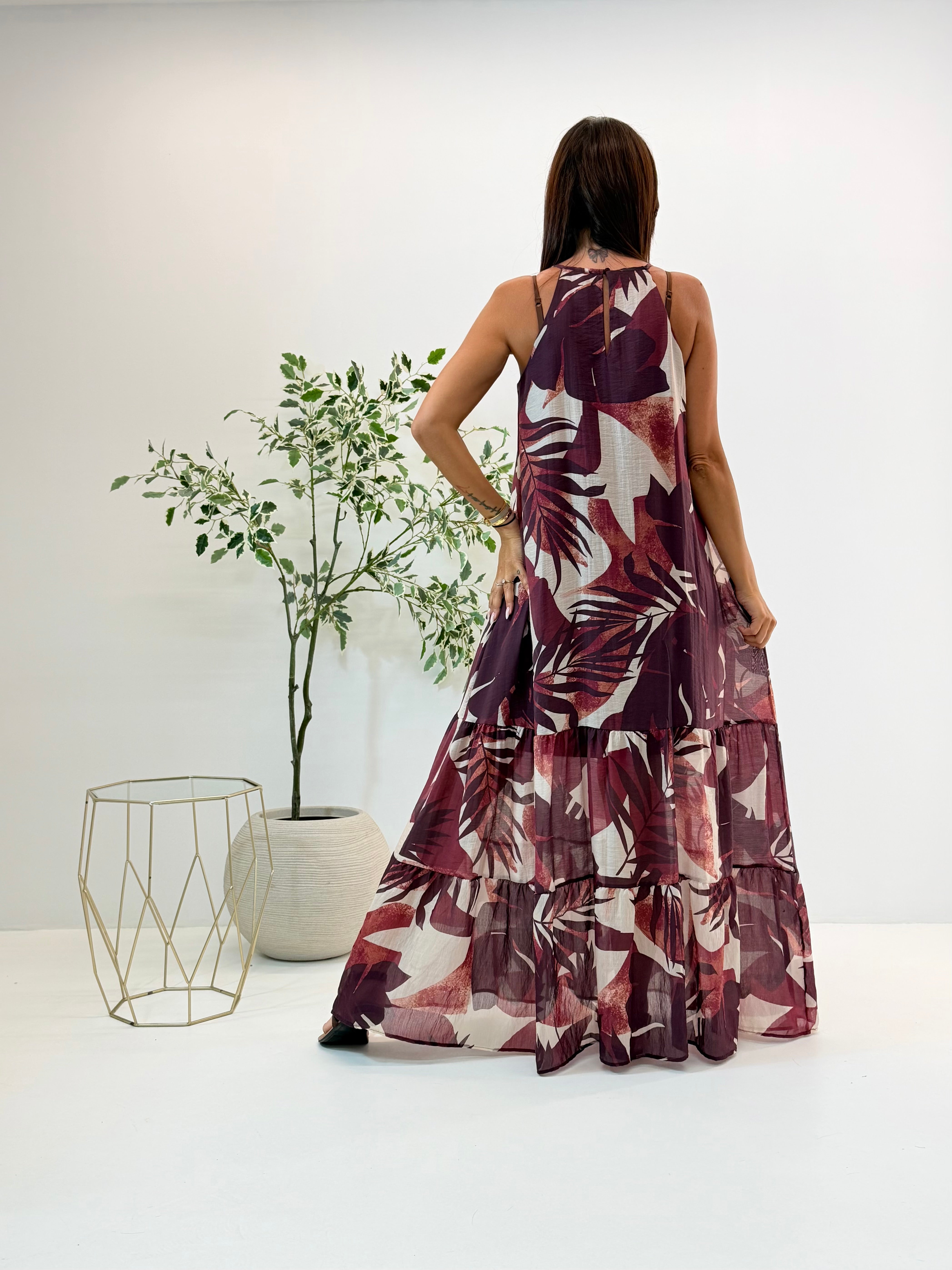 ABITO MINA BORDEAUX FANTASIA FLOREALE