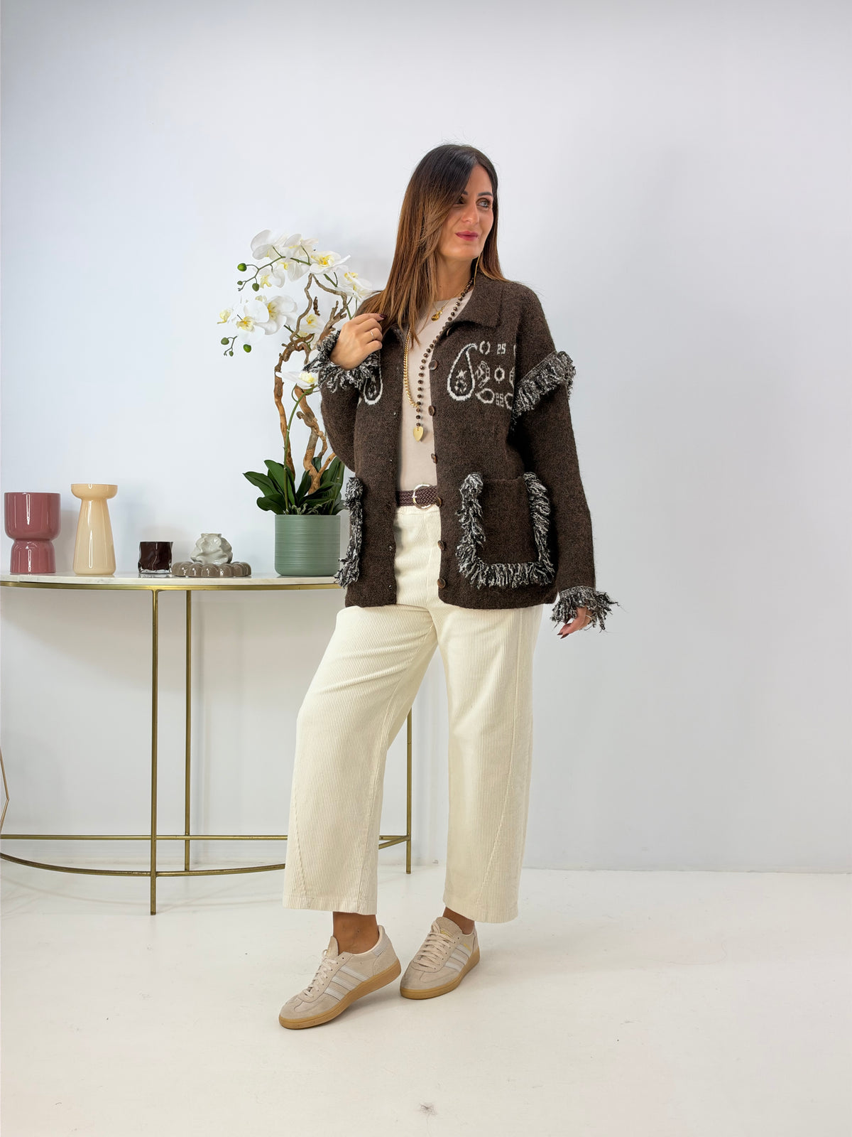PANTALONE AMELIA IN VELLUTO PANNA