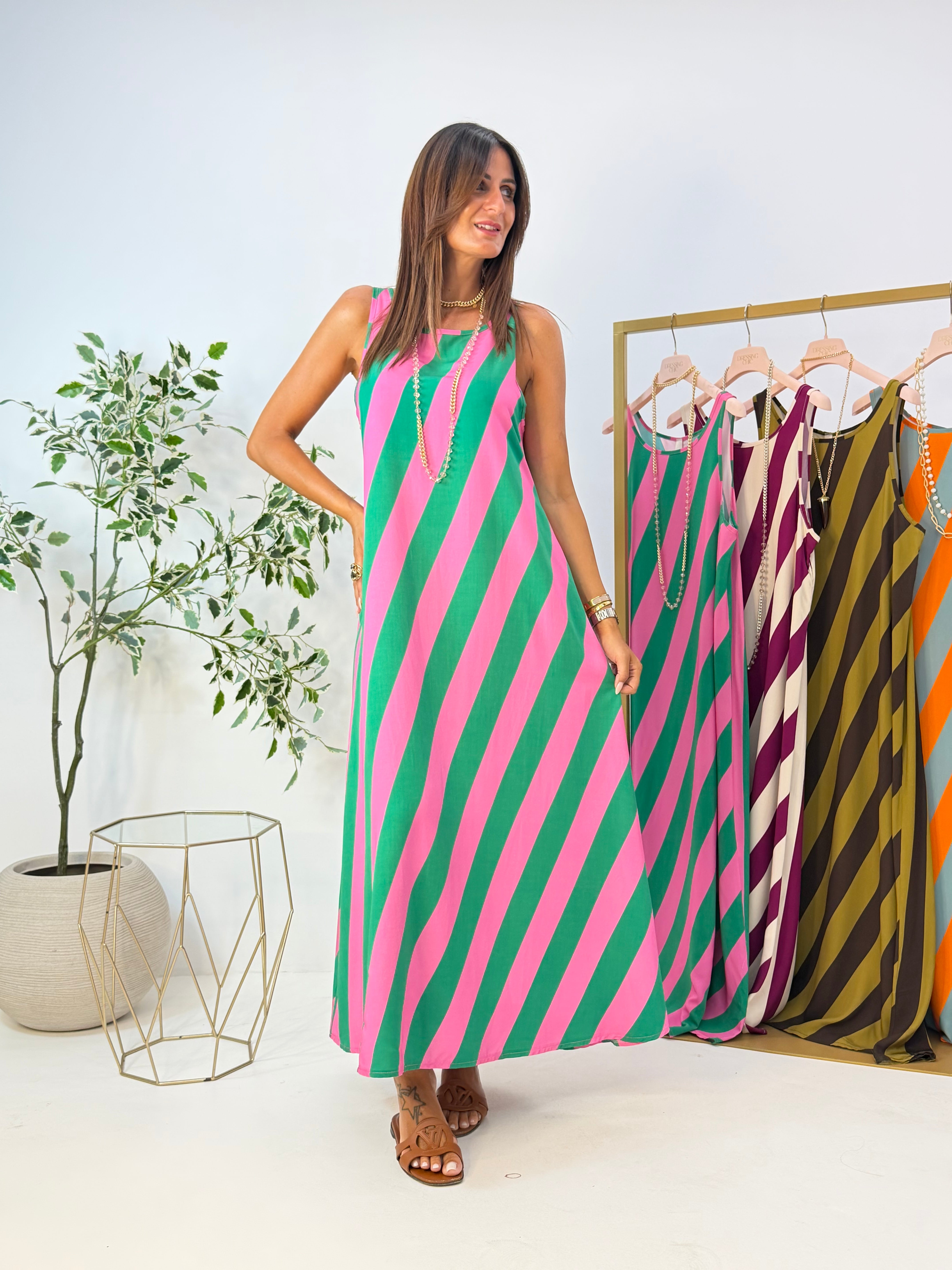 MAXI DRESS VENICE A RIGHE
