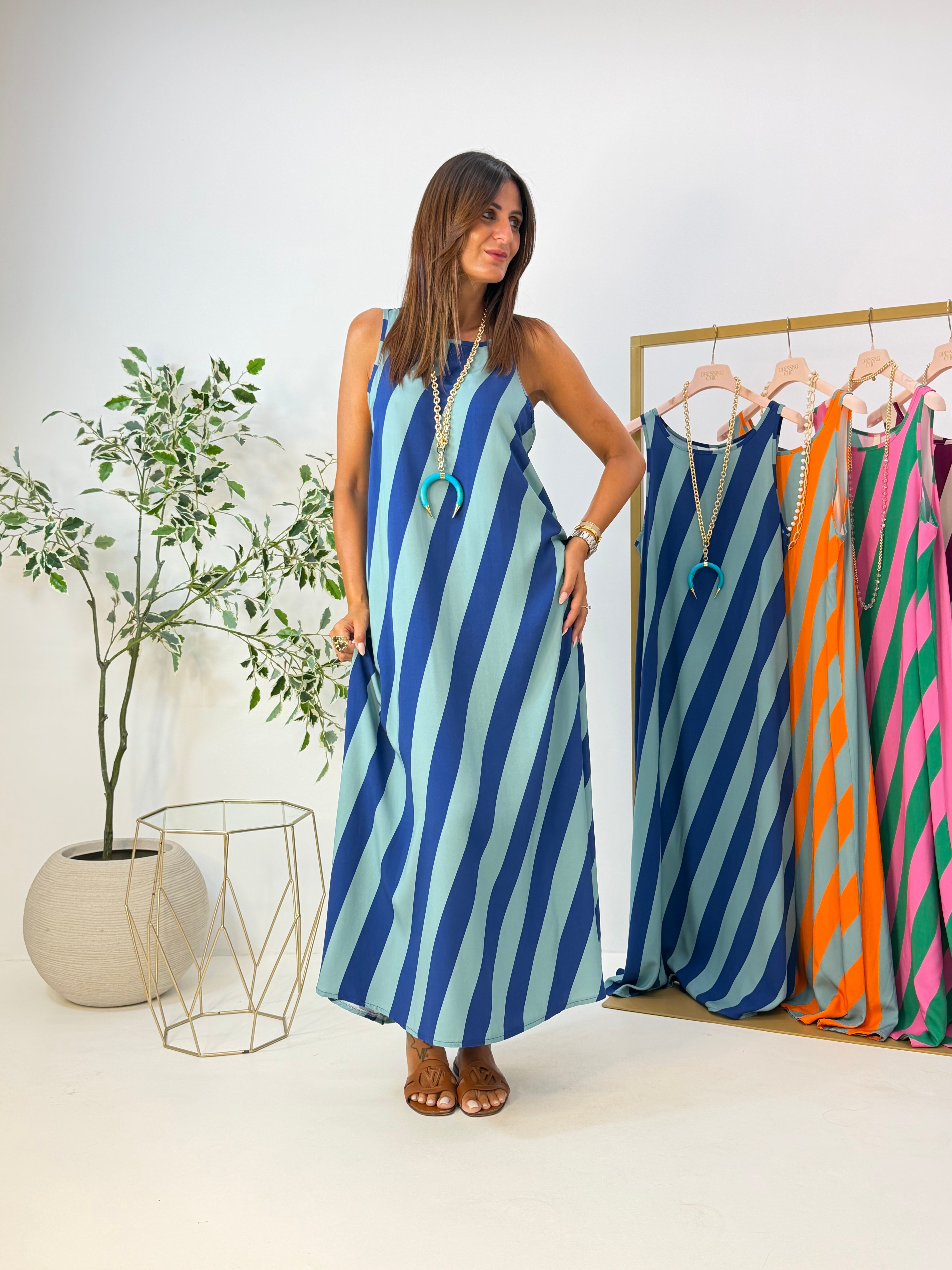 MAXI DRESS VENICE A RIGHE