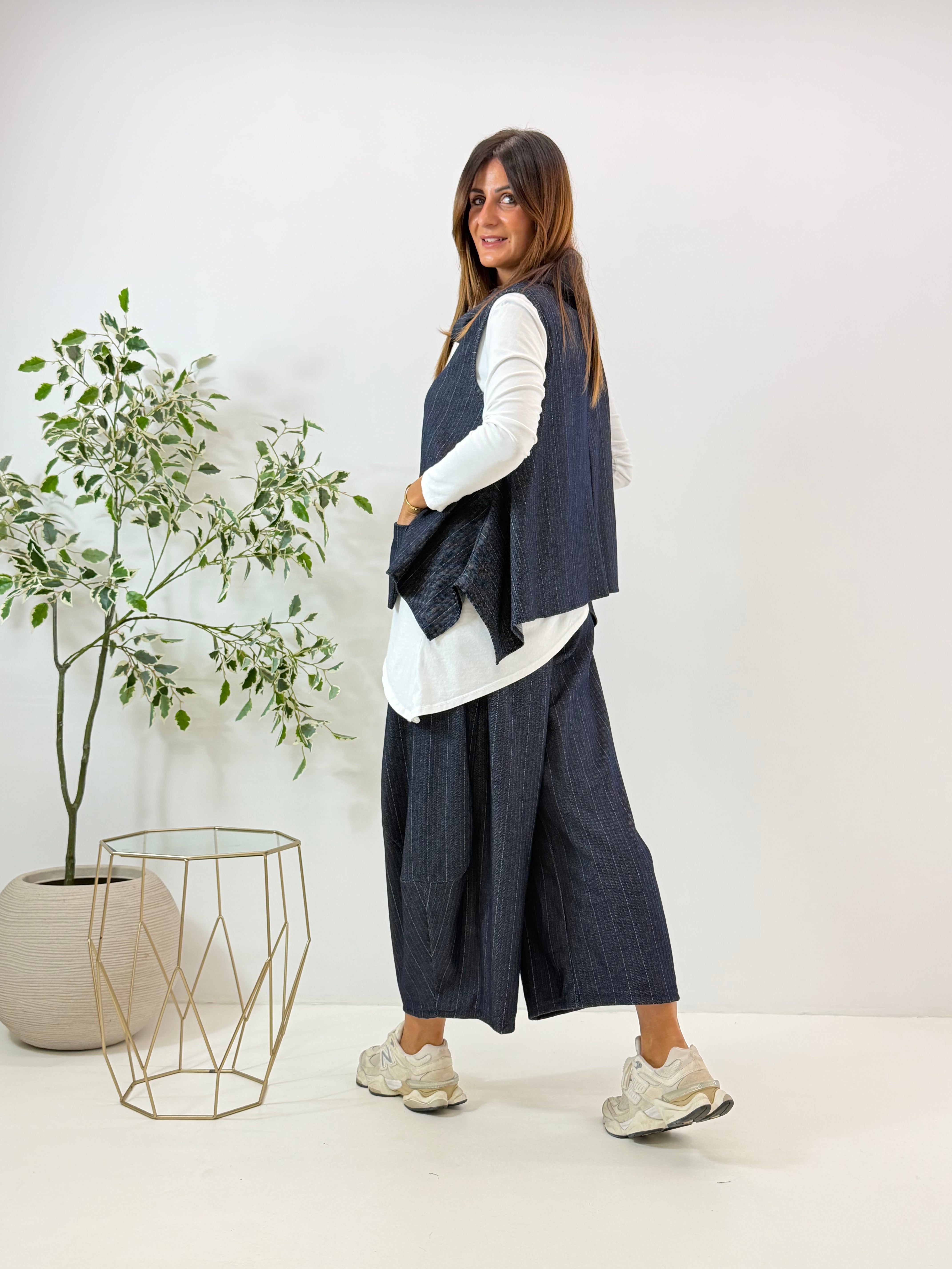 PANTALONE NORA GESSATO BLU