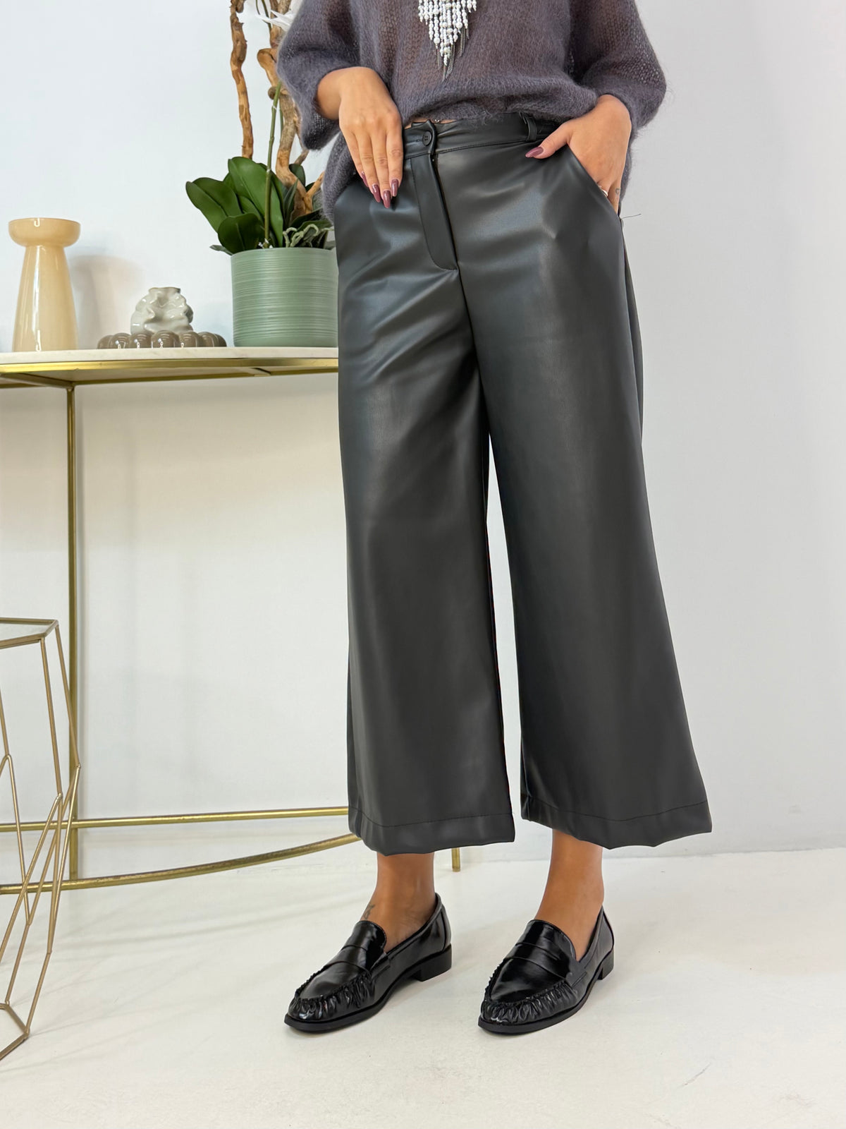 PANTALONE LUDOVICA IN ECOPELLE NERO