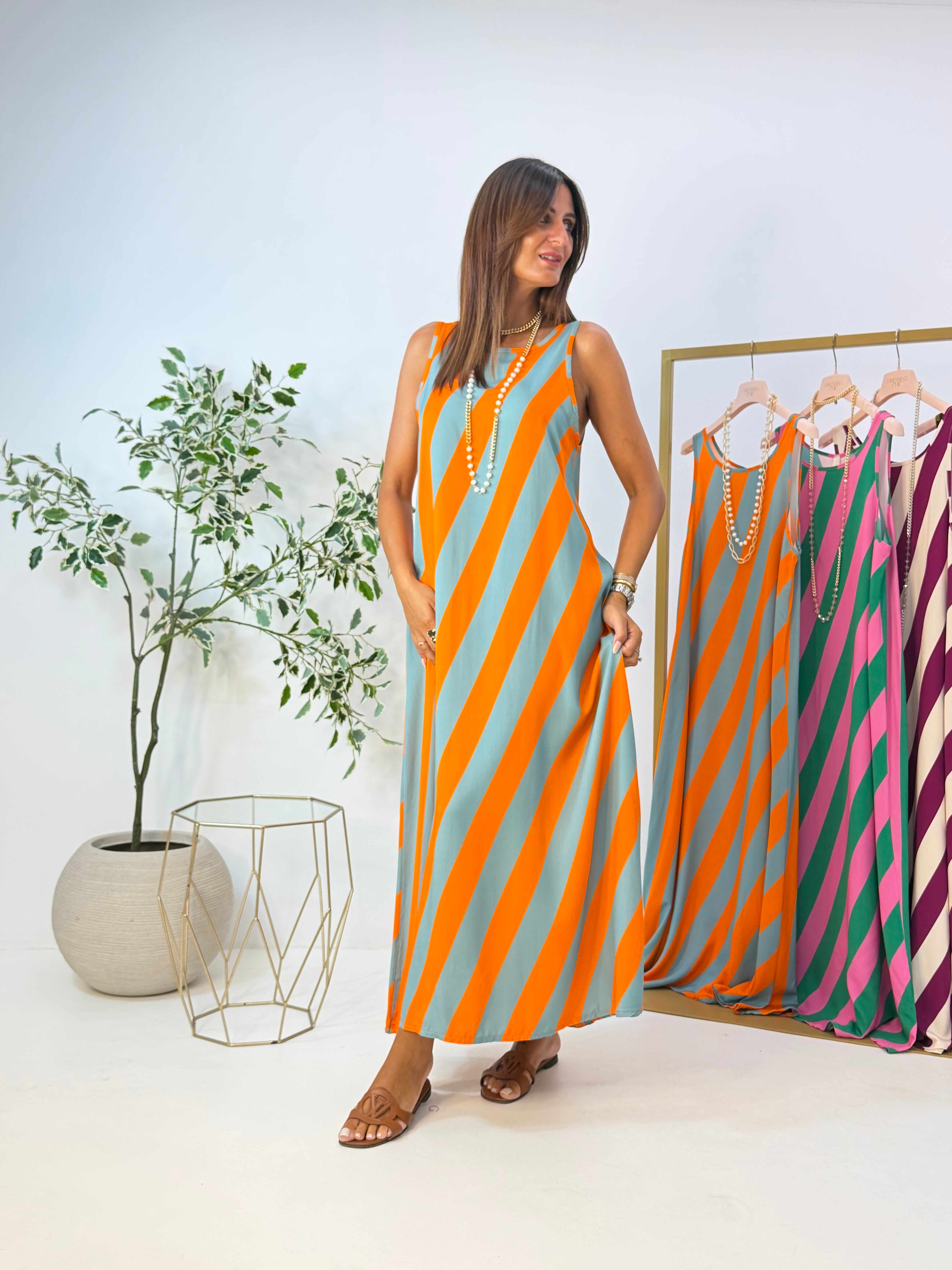 MAXI DRESS VENICE A RIGHE