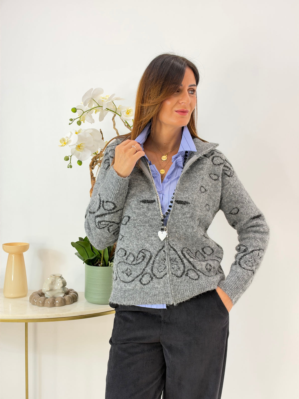 CARDIGAN MATI GRIGIO FANTASIA