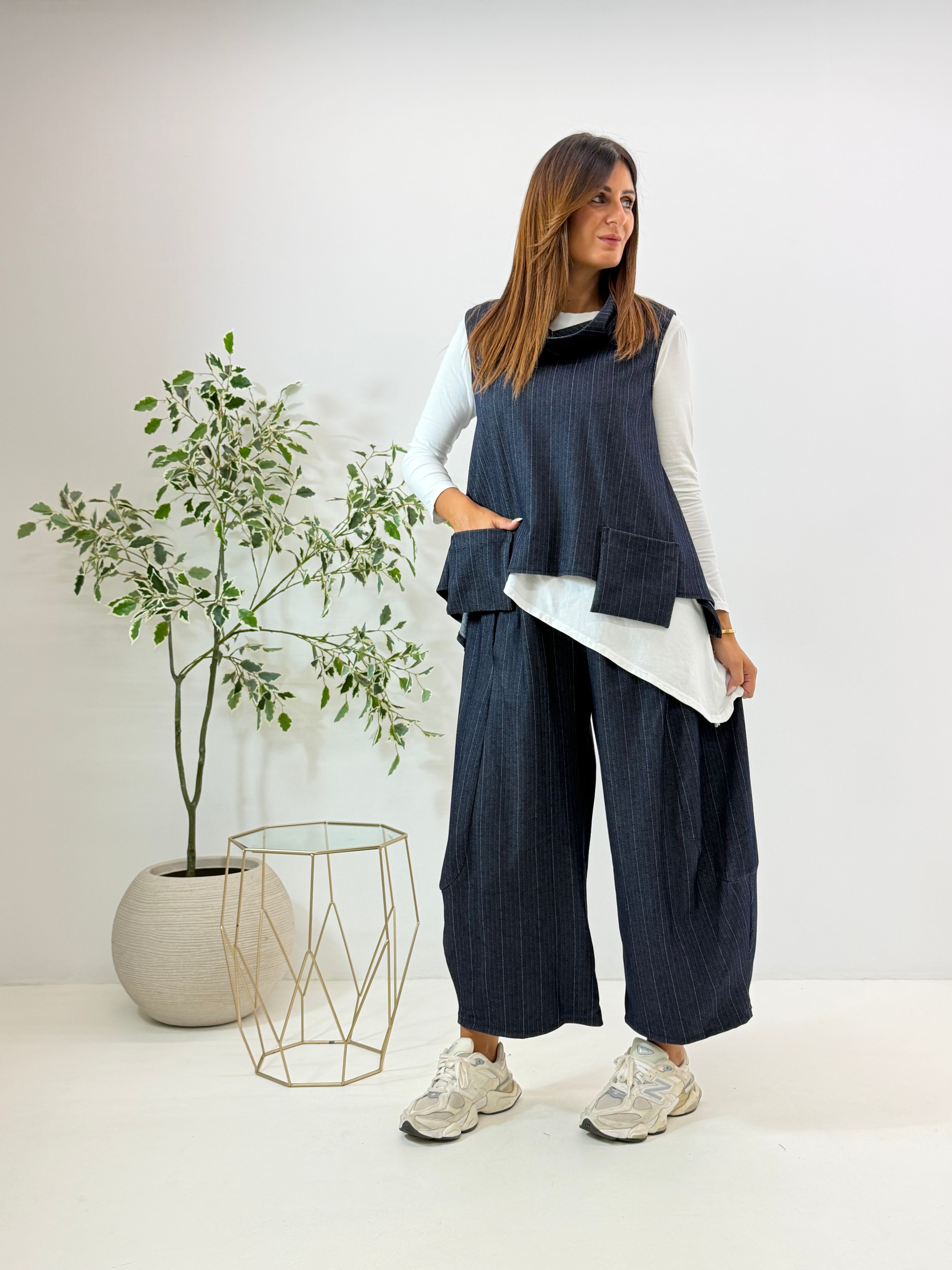 PANTALONE NORA GESSATO BLU