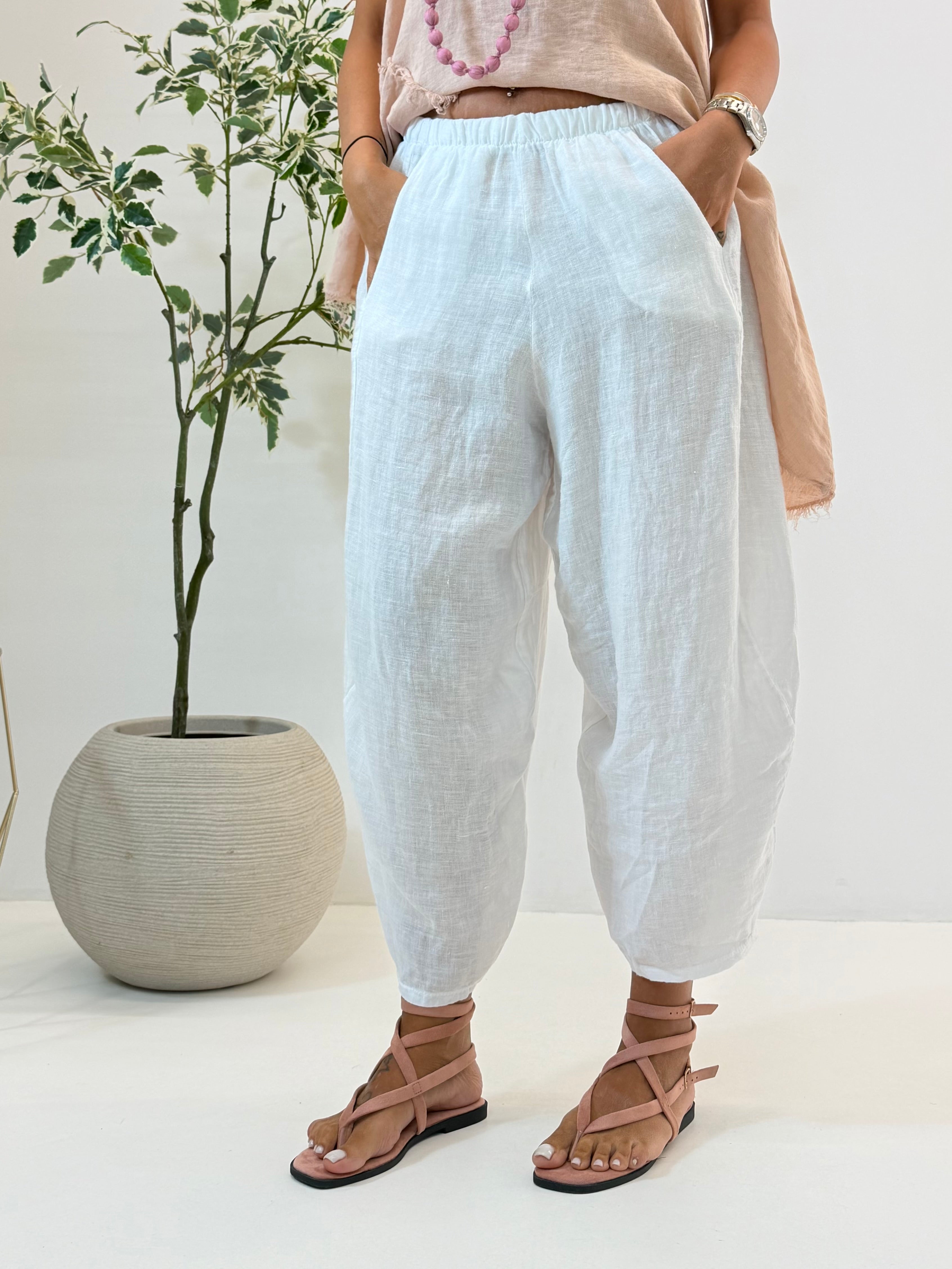 PANTALONE ADRIA BIANCO IN LINO