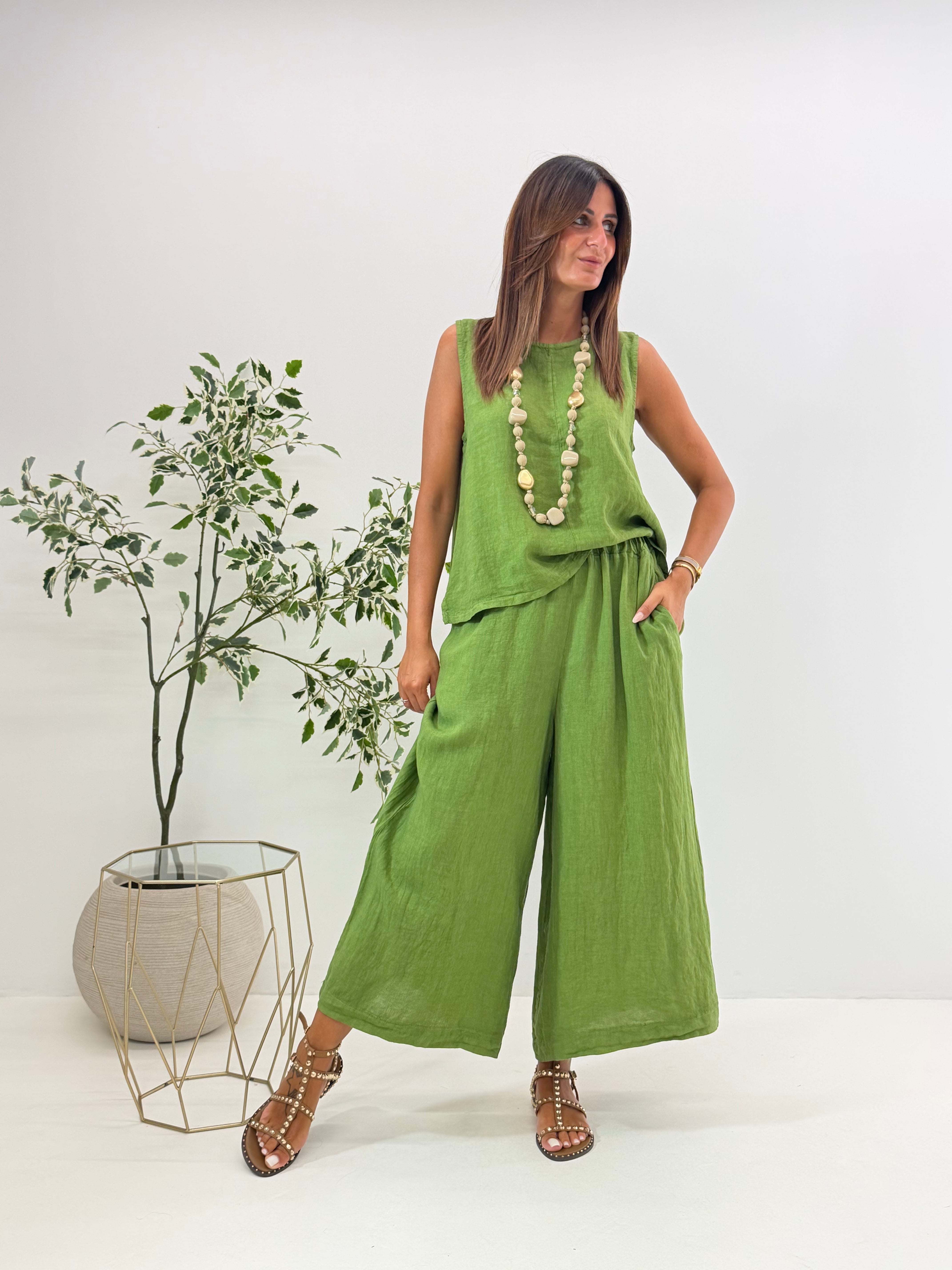 PANTALONE MERYL IN LINO VERDE