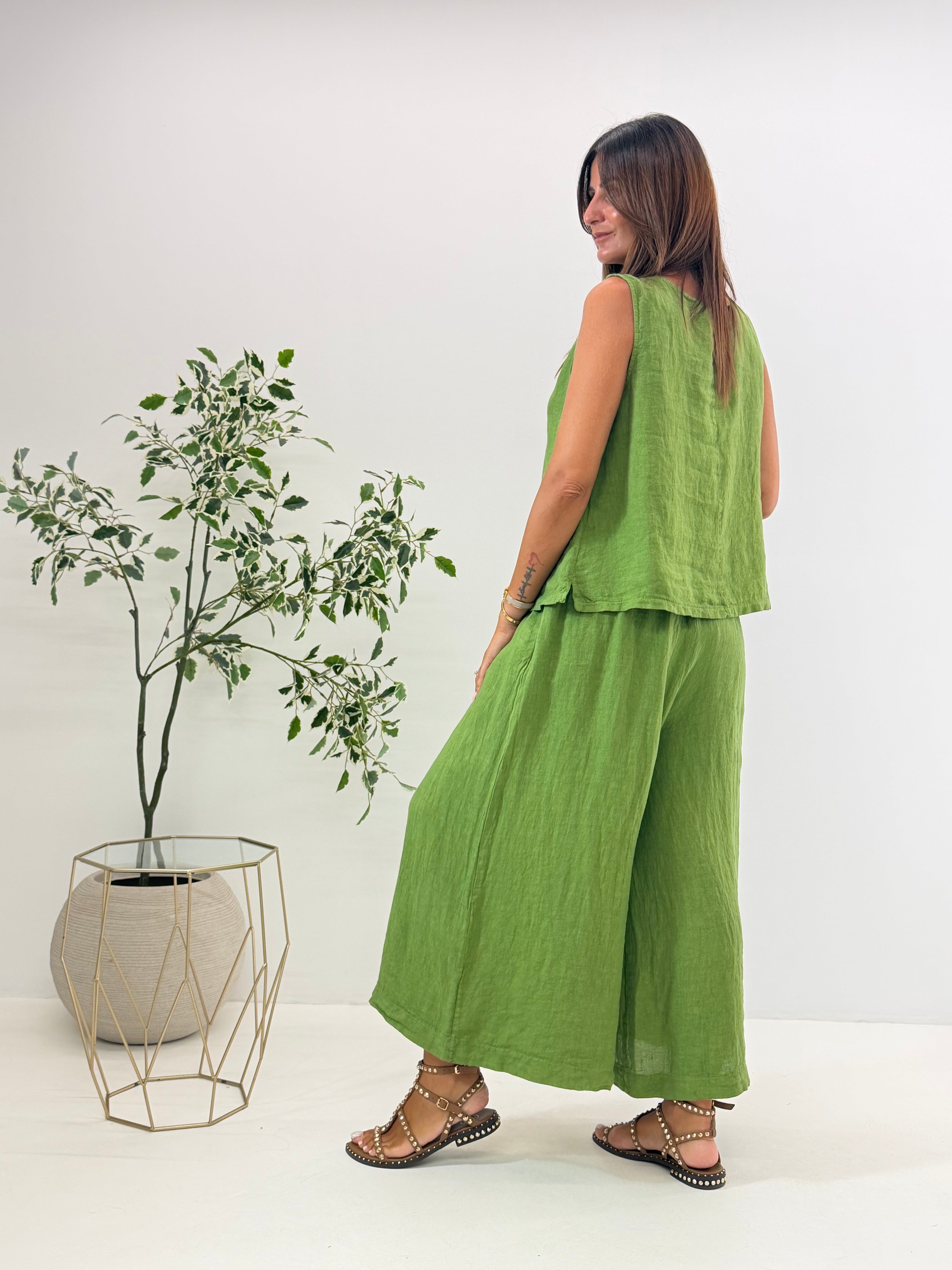 PANTALONE MERYL IN LINO VERDE