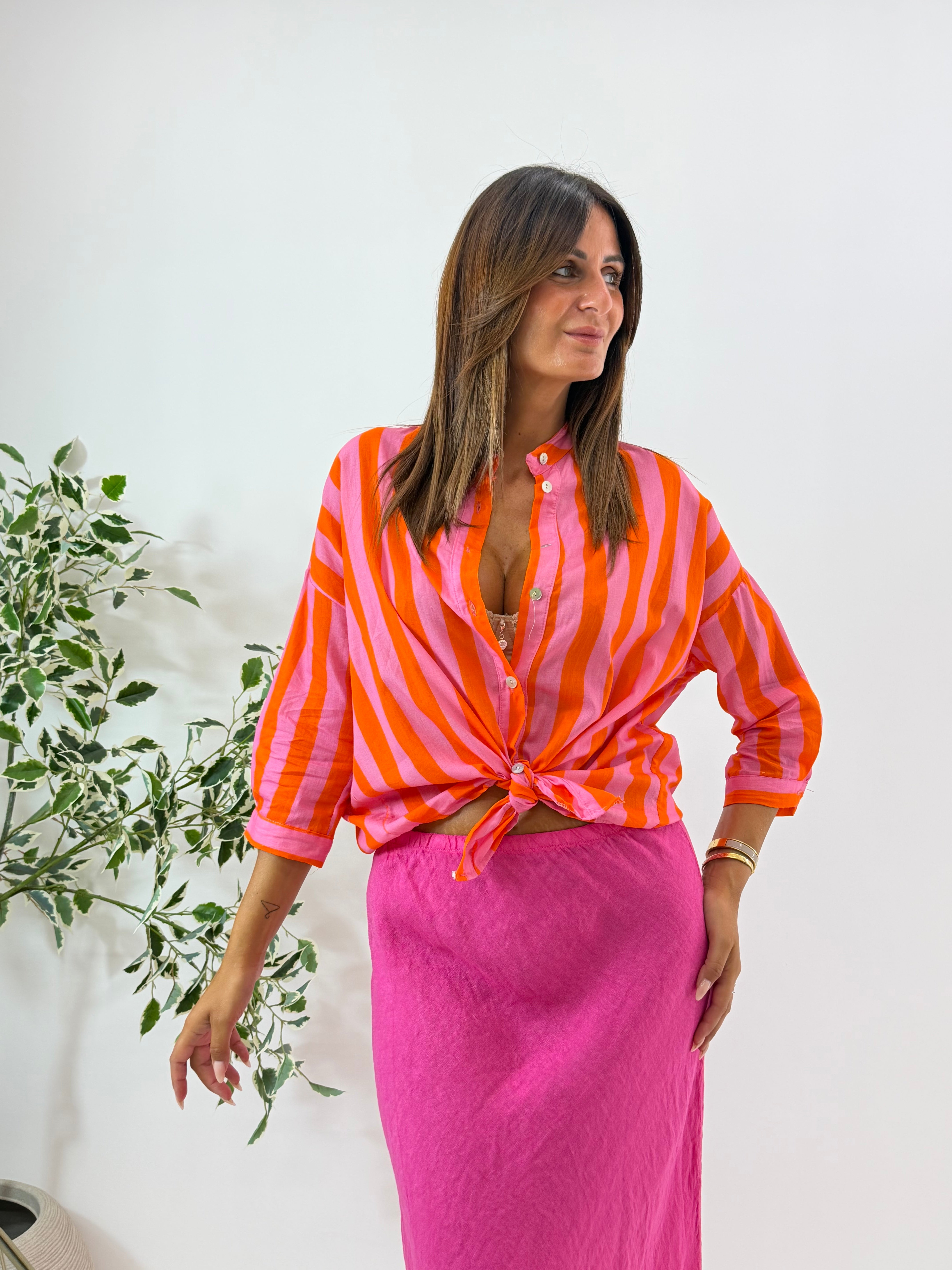 CAMICIA TANIA FANTASIA A RIGHE ARANCIONE/ROSA