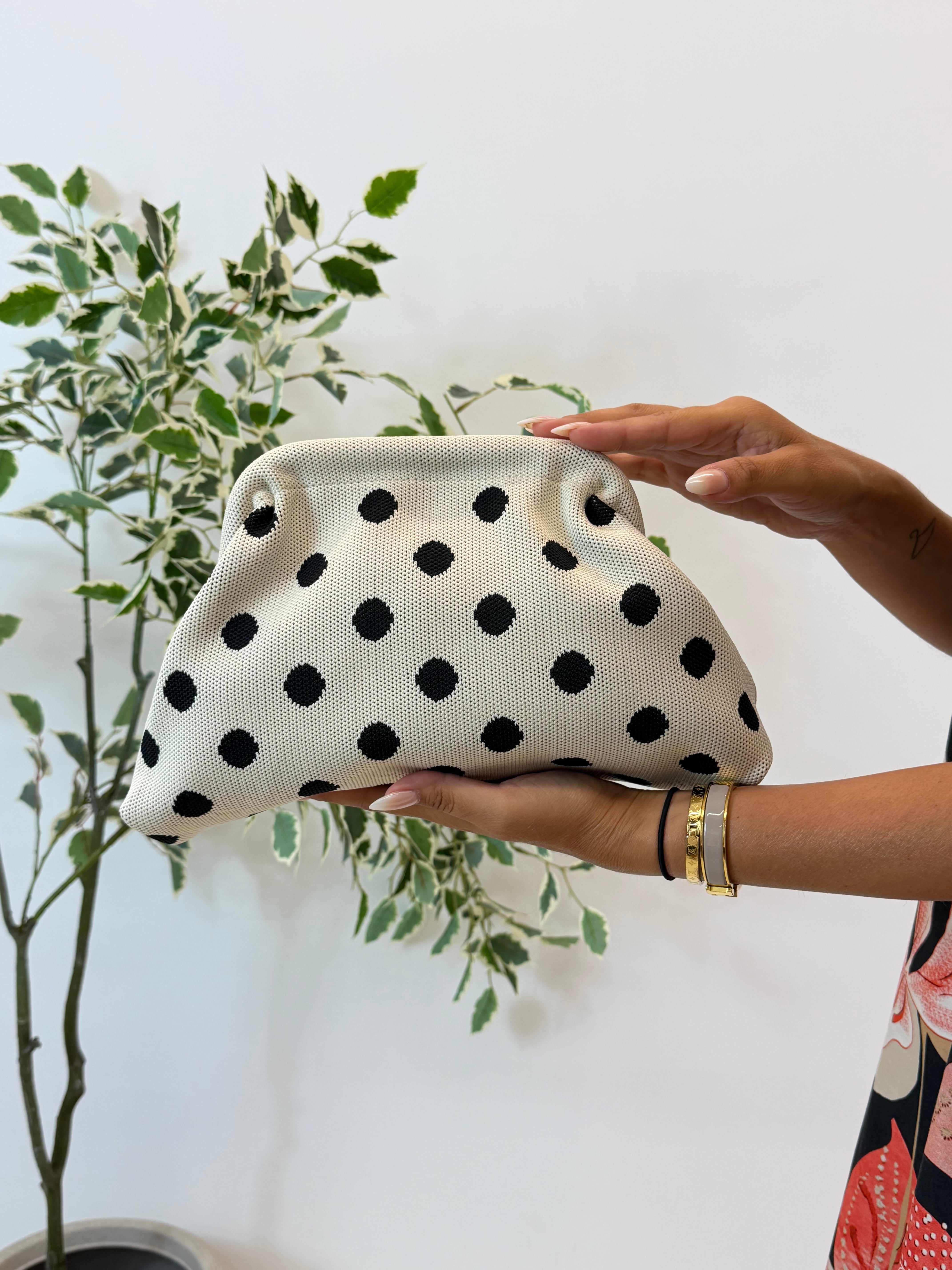 BORSA NORA A POIS BEIGE/NERO