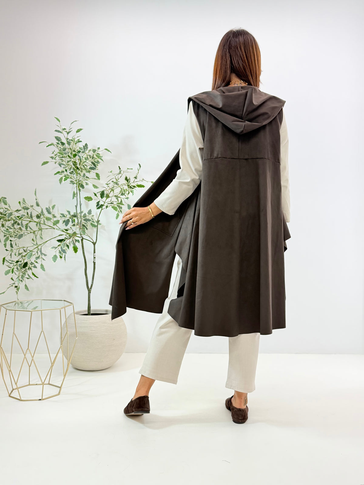 MAXI GILET RUBIE SCAMOSCIATO MORO