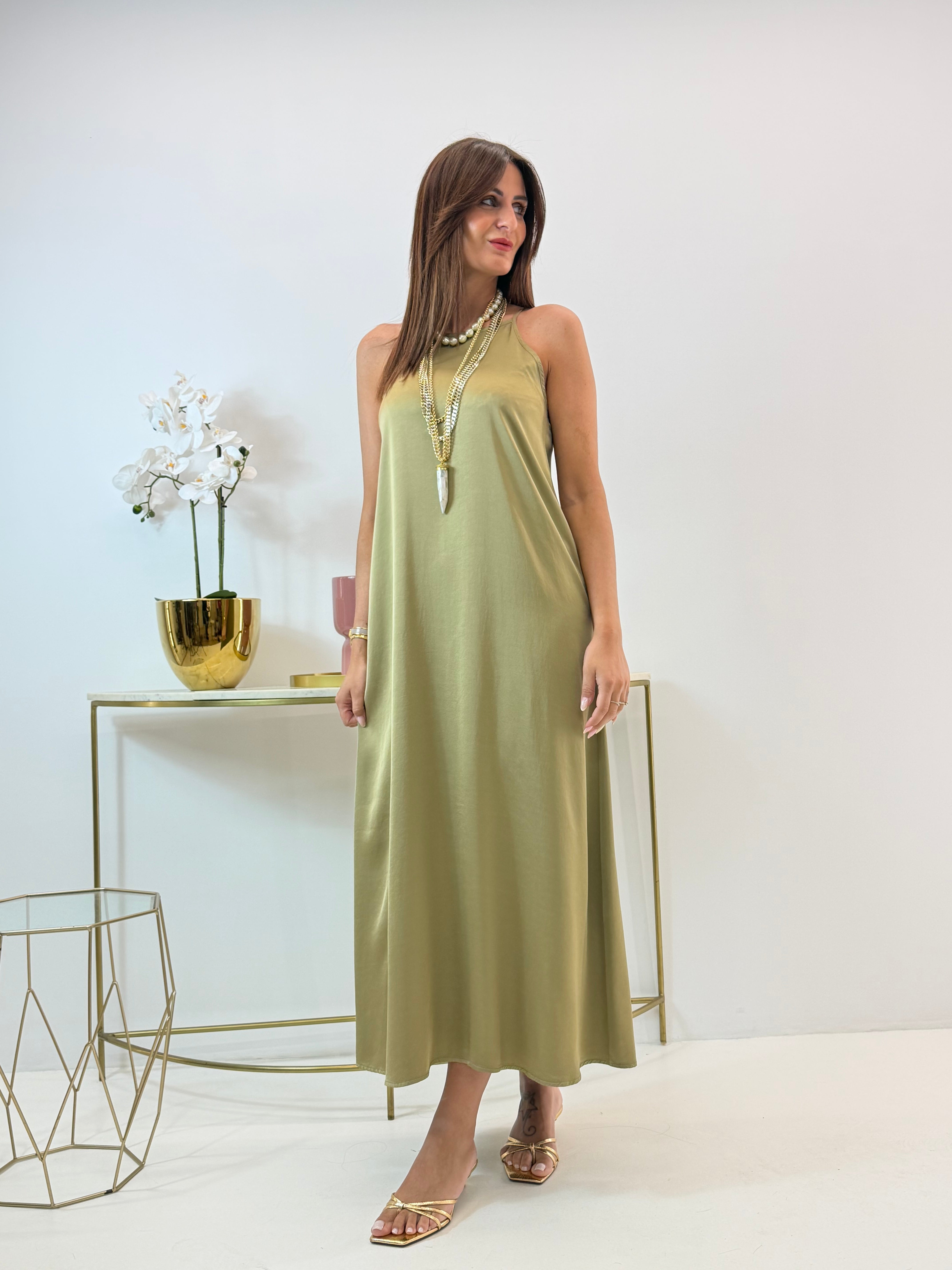 ABITO NANCY IN SATIN VERDE
