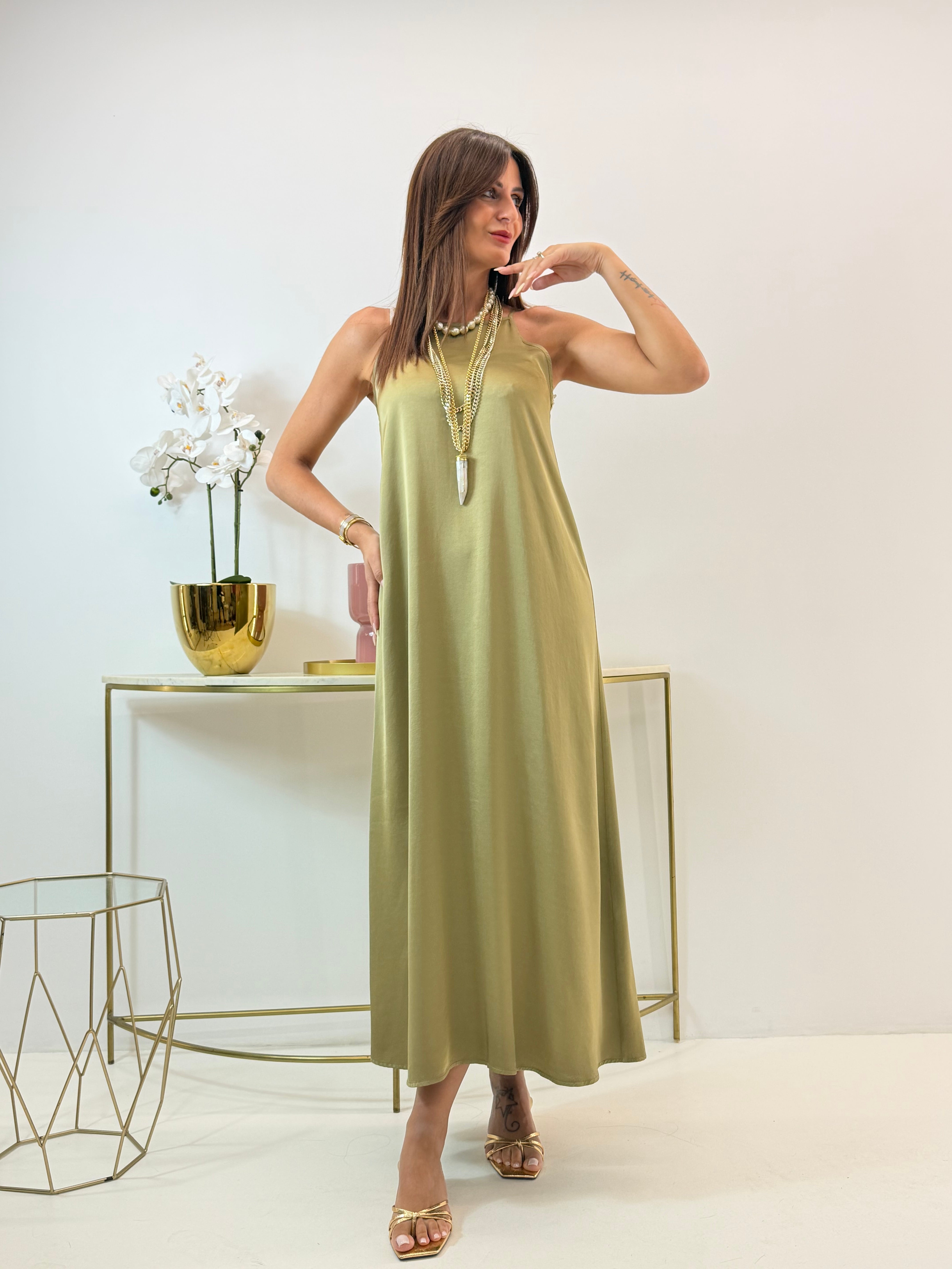 ABITO NANCY IN SATIN VERDE