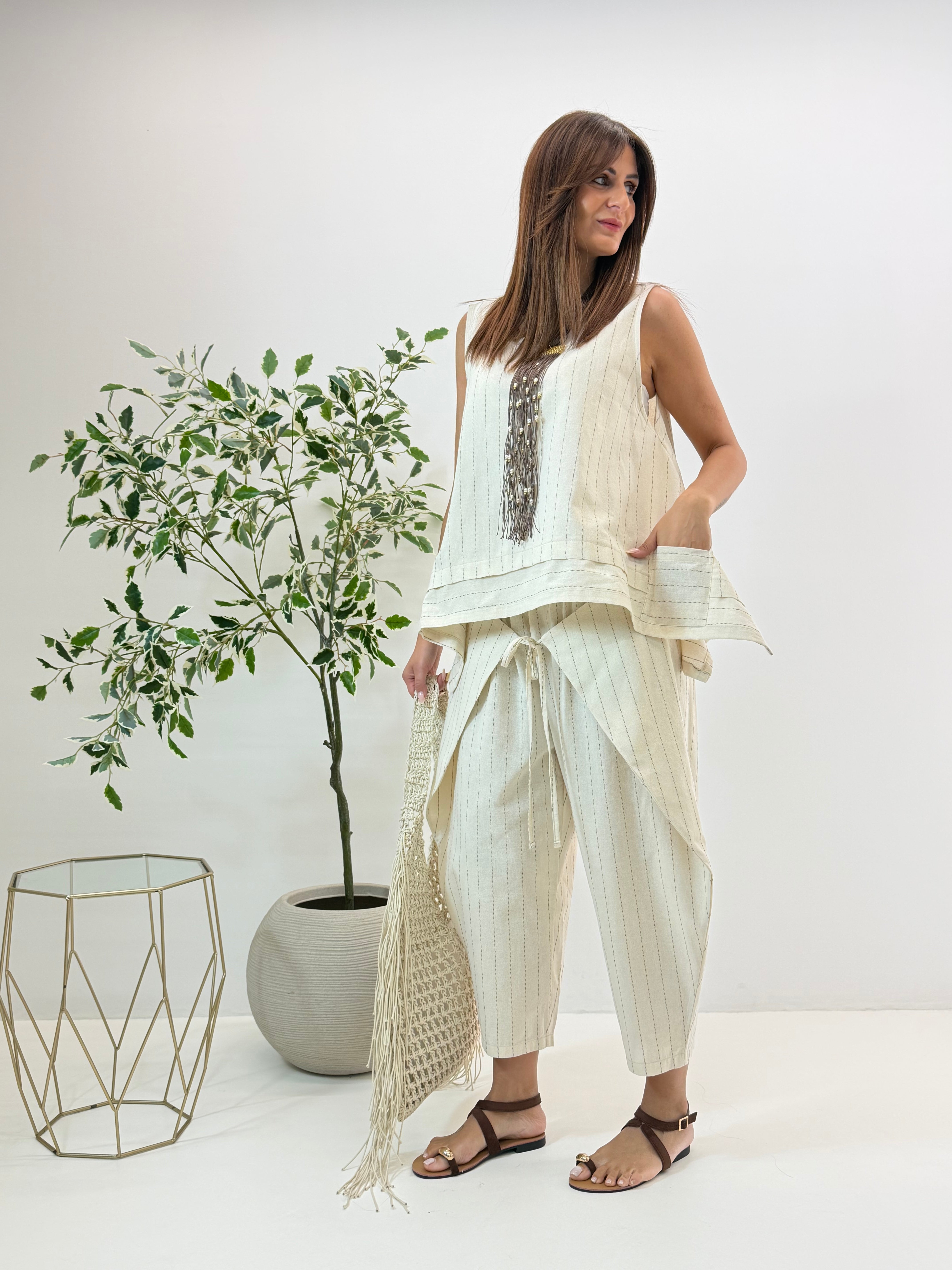 PANTALONE SARA BEIGE GESSATO