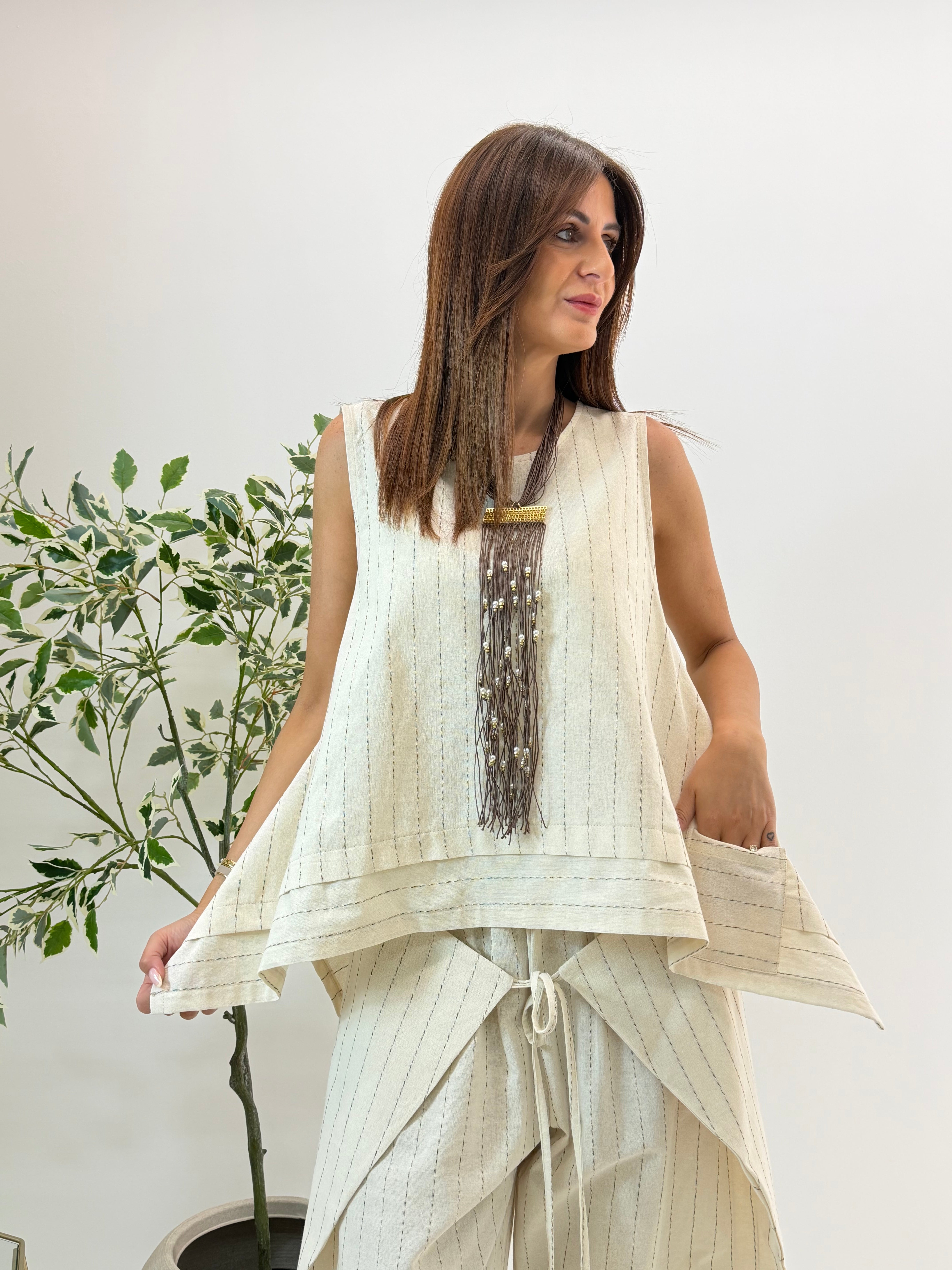 GILET SARA BEIGE GESSATO