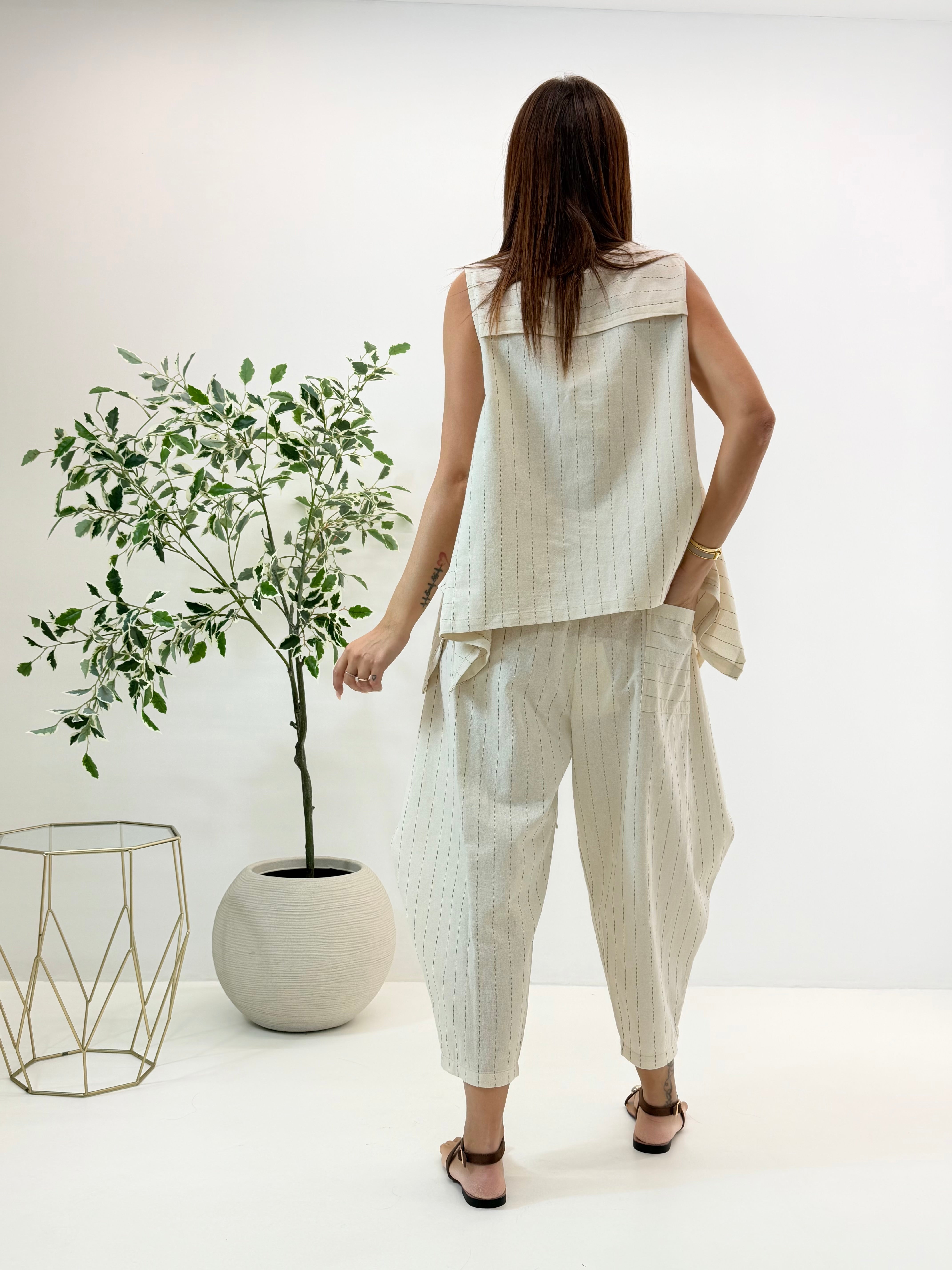 PANTALONE SARA BEIGE GESSATO