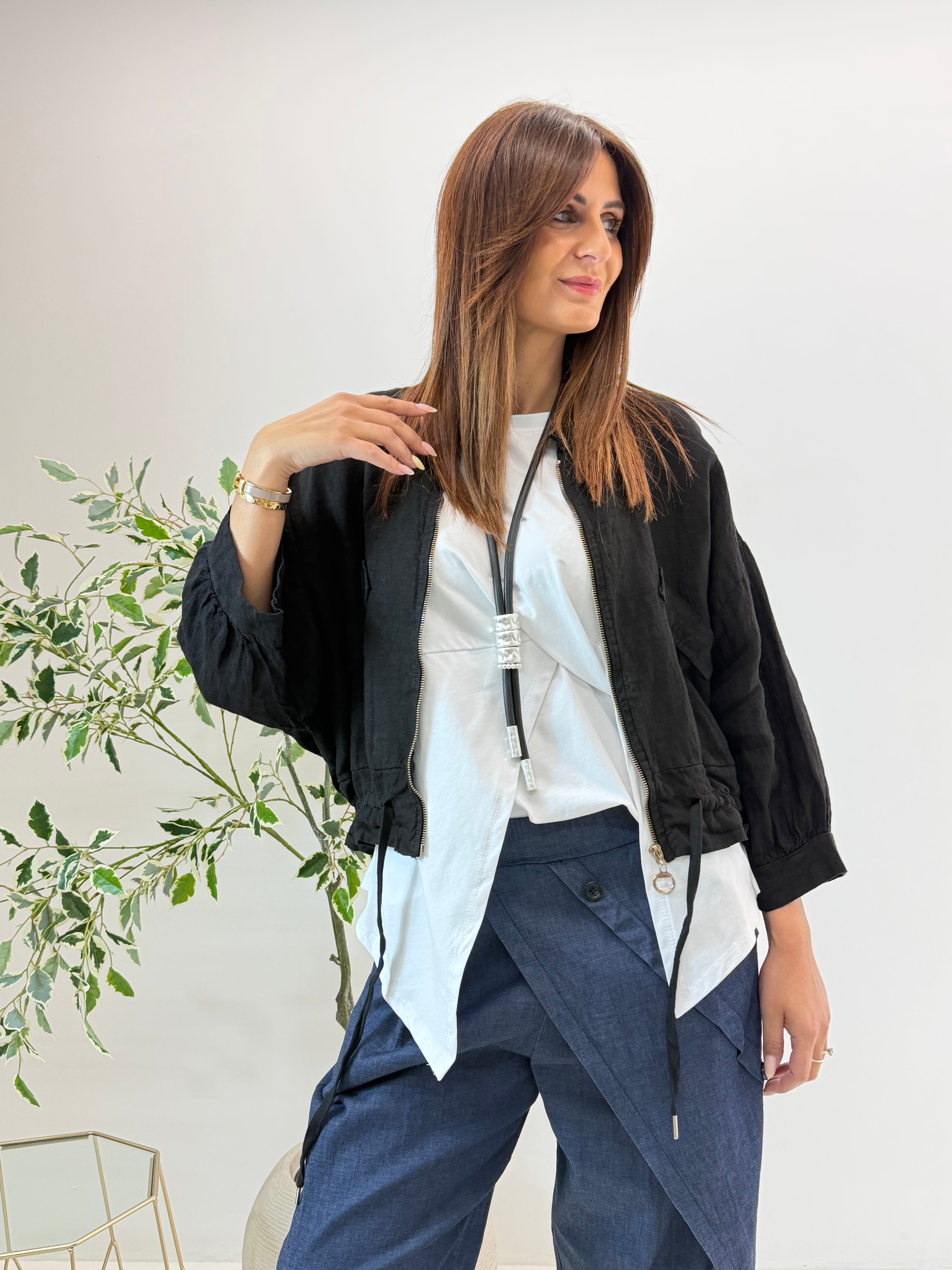 GIACCA DIANE IN LINO NERA