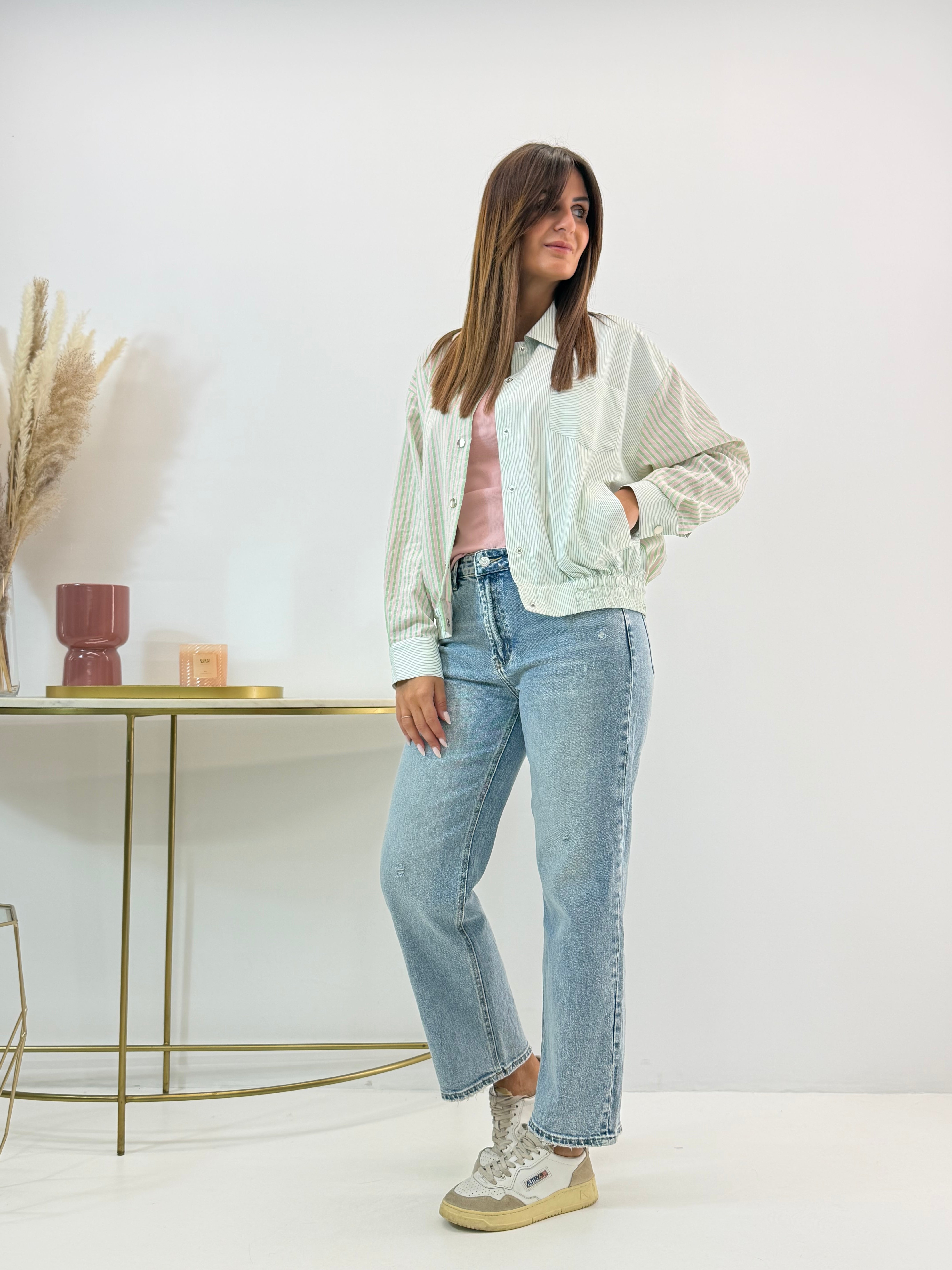 BOMBER A RIGHE VERDE/ROSA