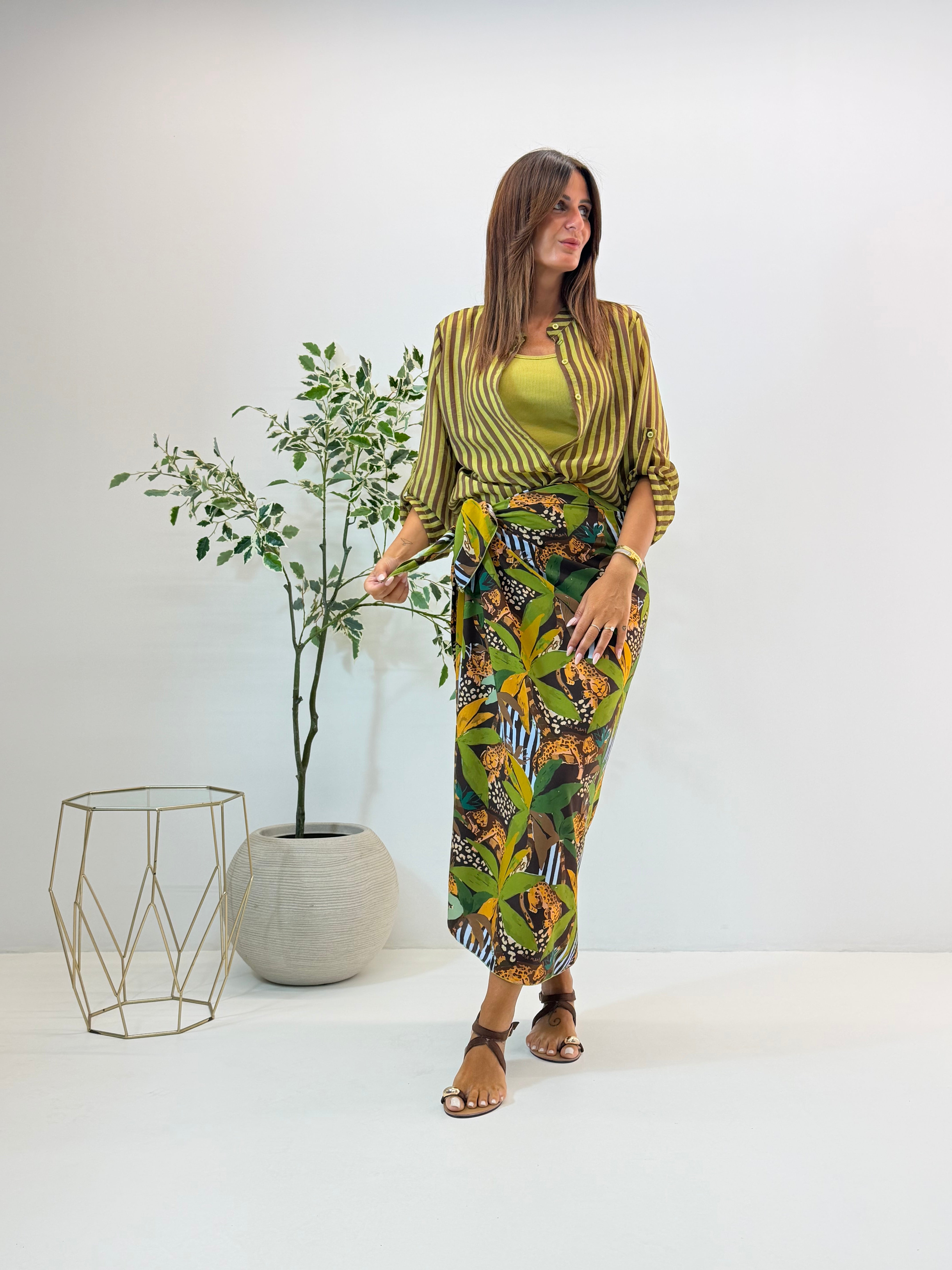 CAMICIA GIULIA FANTASIA A RIGHE VERDE/MORO