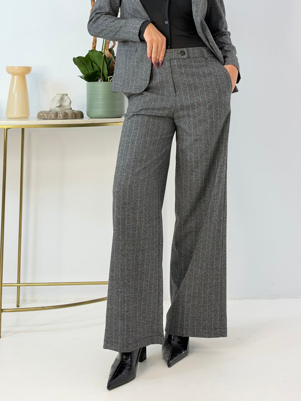 PANTALONE KLELIA GAMBA LARGA GRIGIO GESSATO