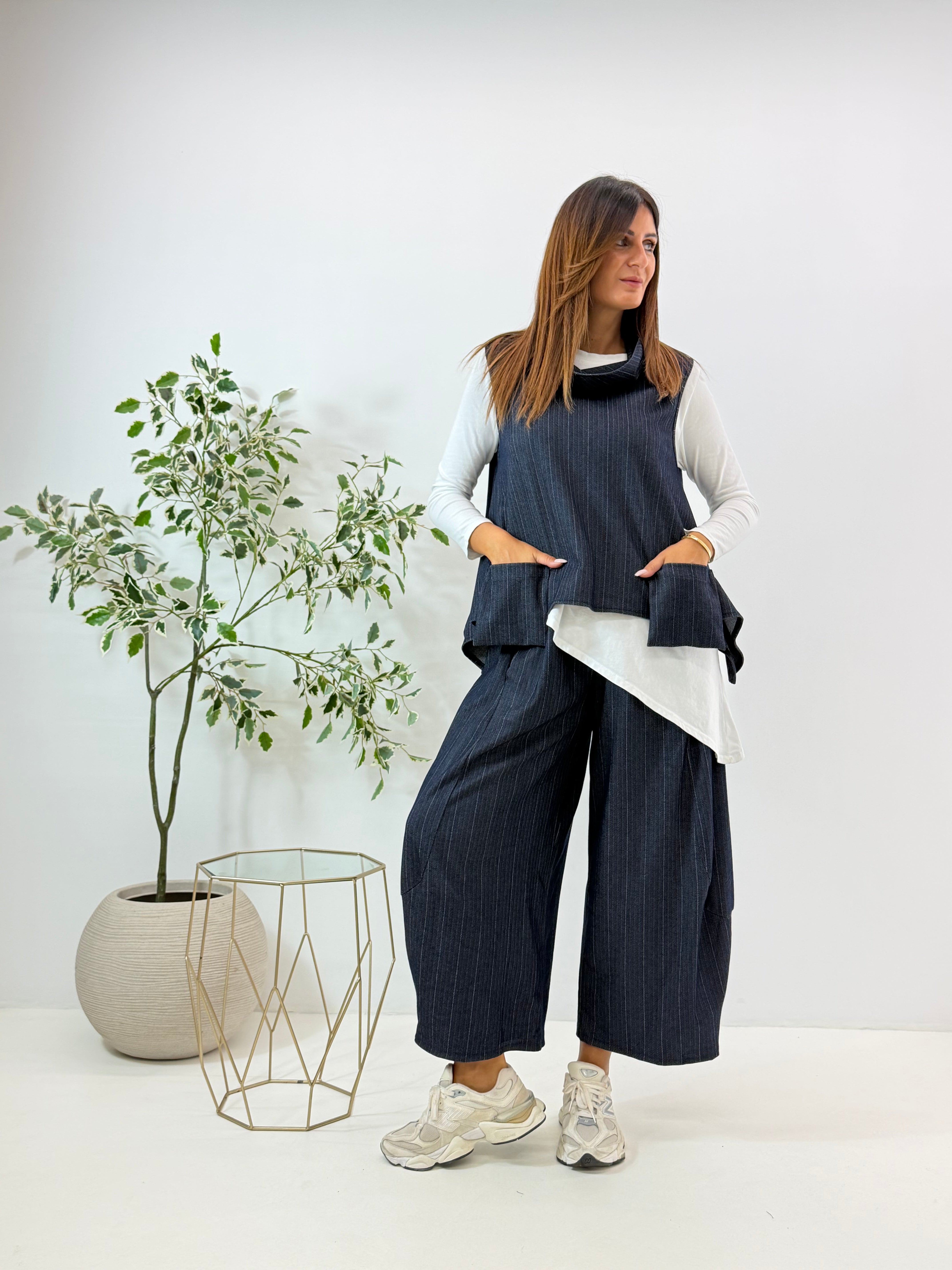 PANTALONE NORA GESSATO BLU