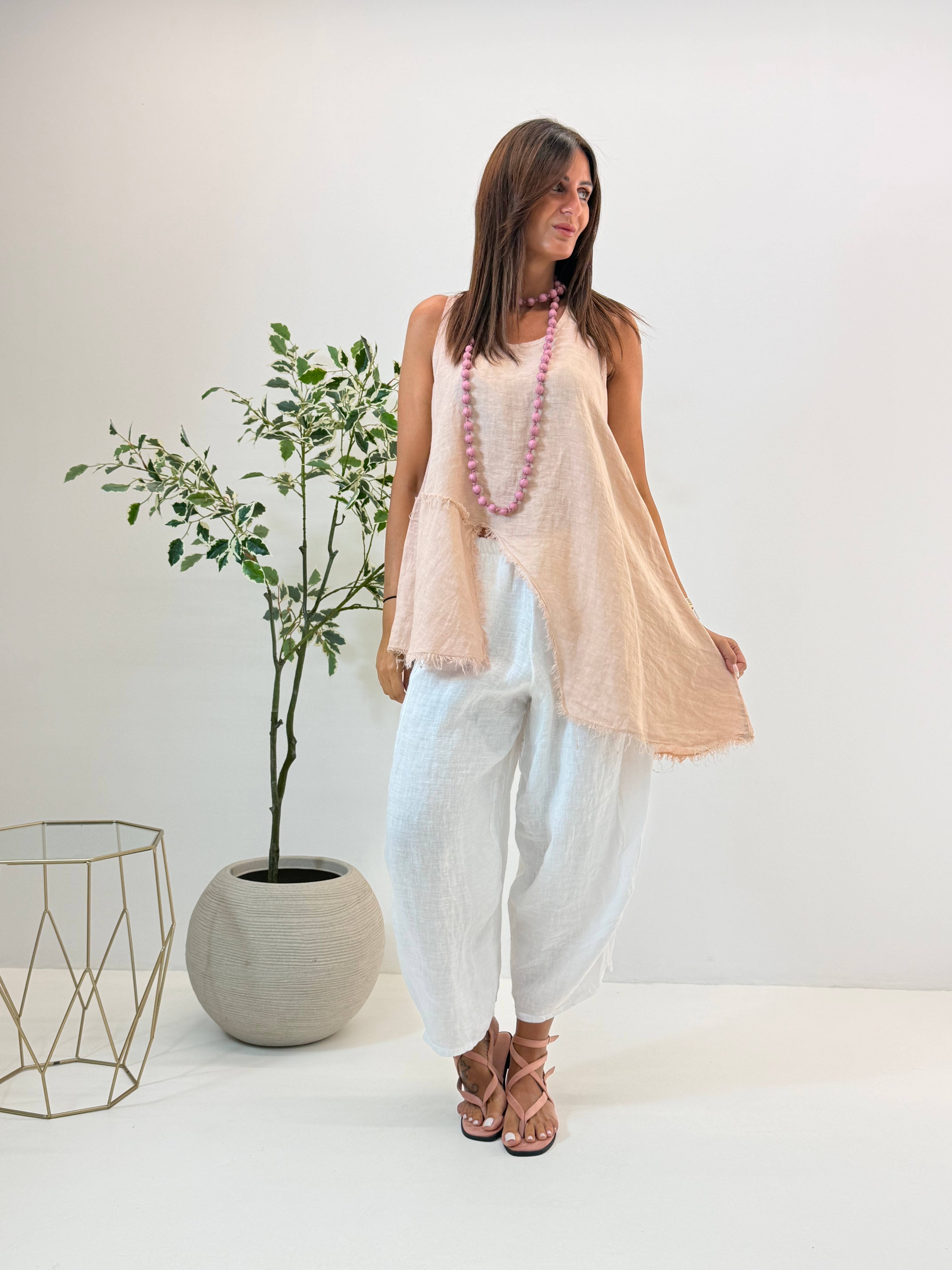 PANTALONE ADRIA BIANCO IN LINO