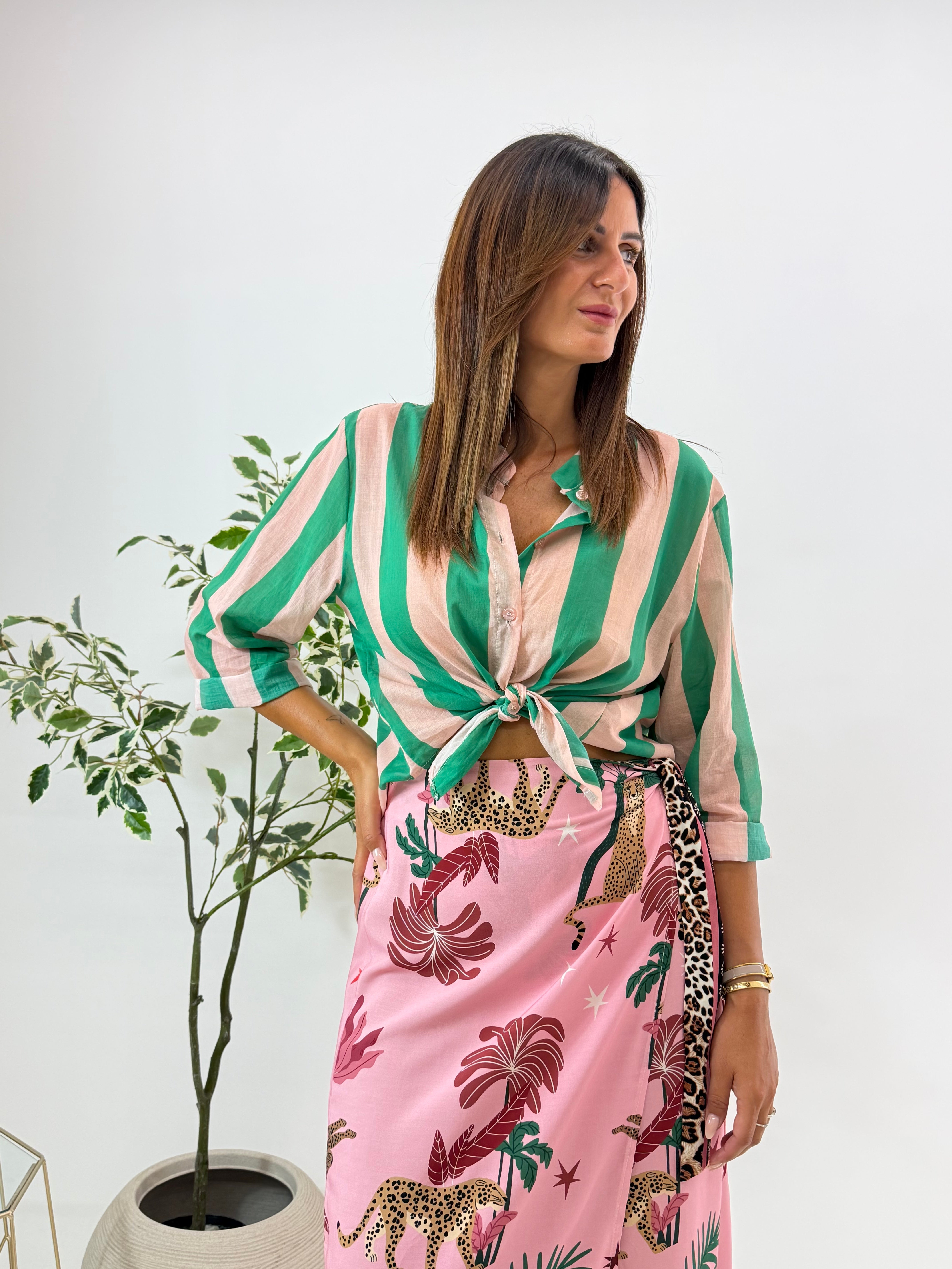 CAMICIA LEA FANTASIA A RIGHE VERDE/ROSA