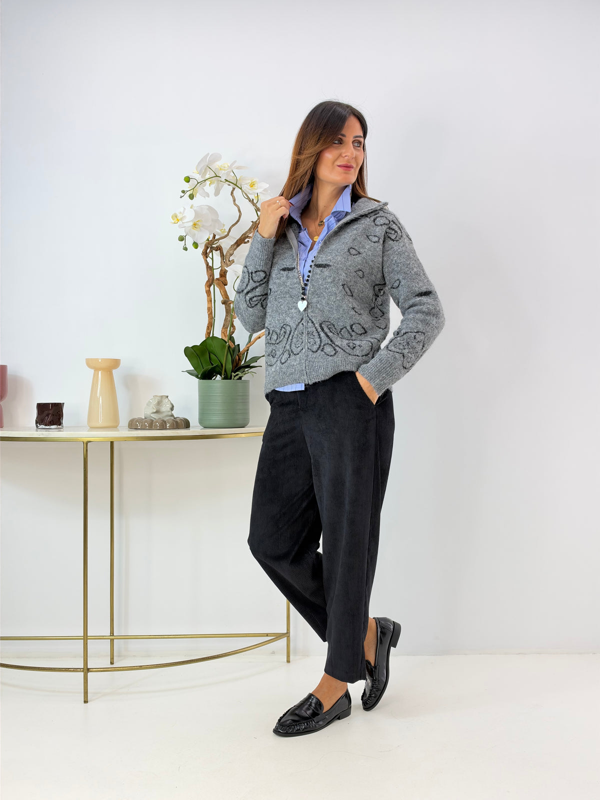 CARDIGAN MATI GRIGIO FANTASIA
