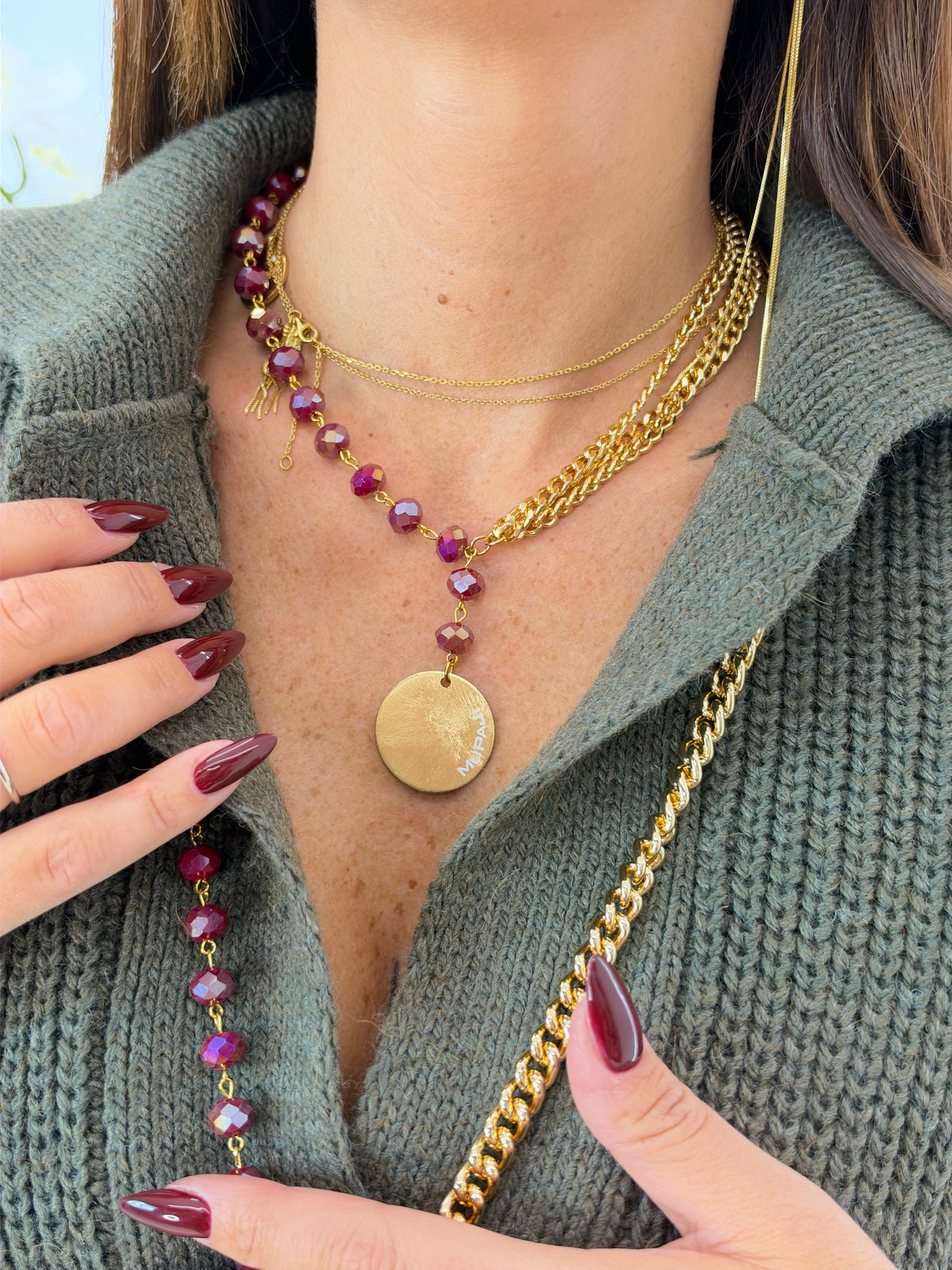 COLLANA MATI CORTA MUPAJI MEDAGLIA BORDEAUX/GOLD
