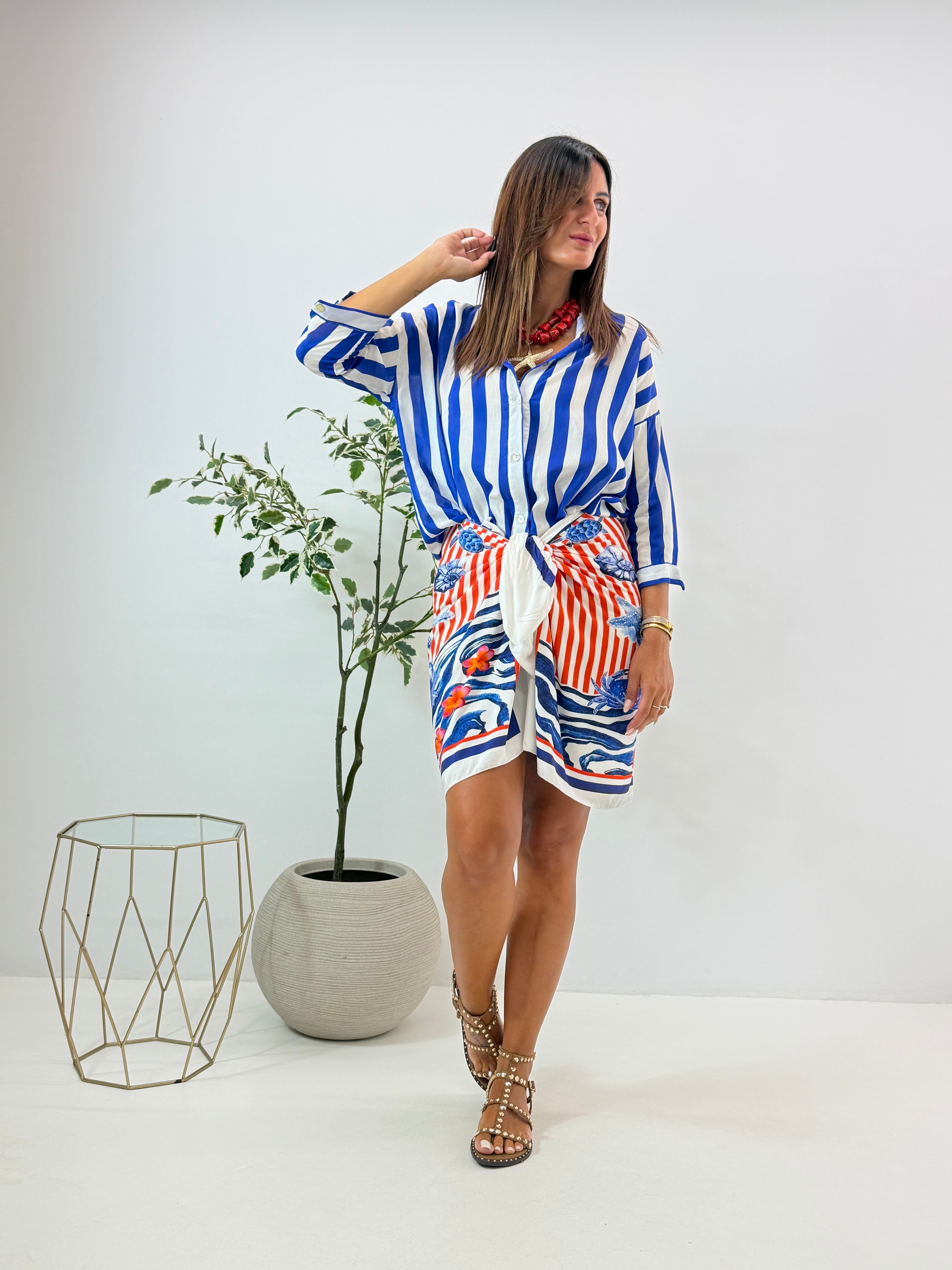 CAMICIA MARINA FANTASIA A RIGHE BIANCO/BLU