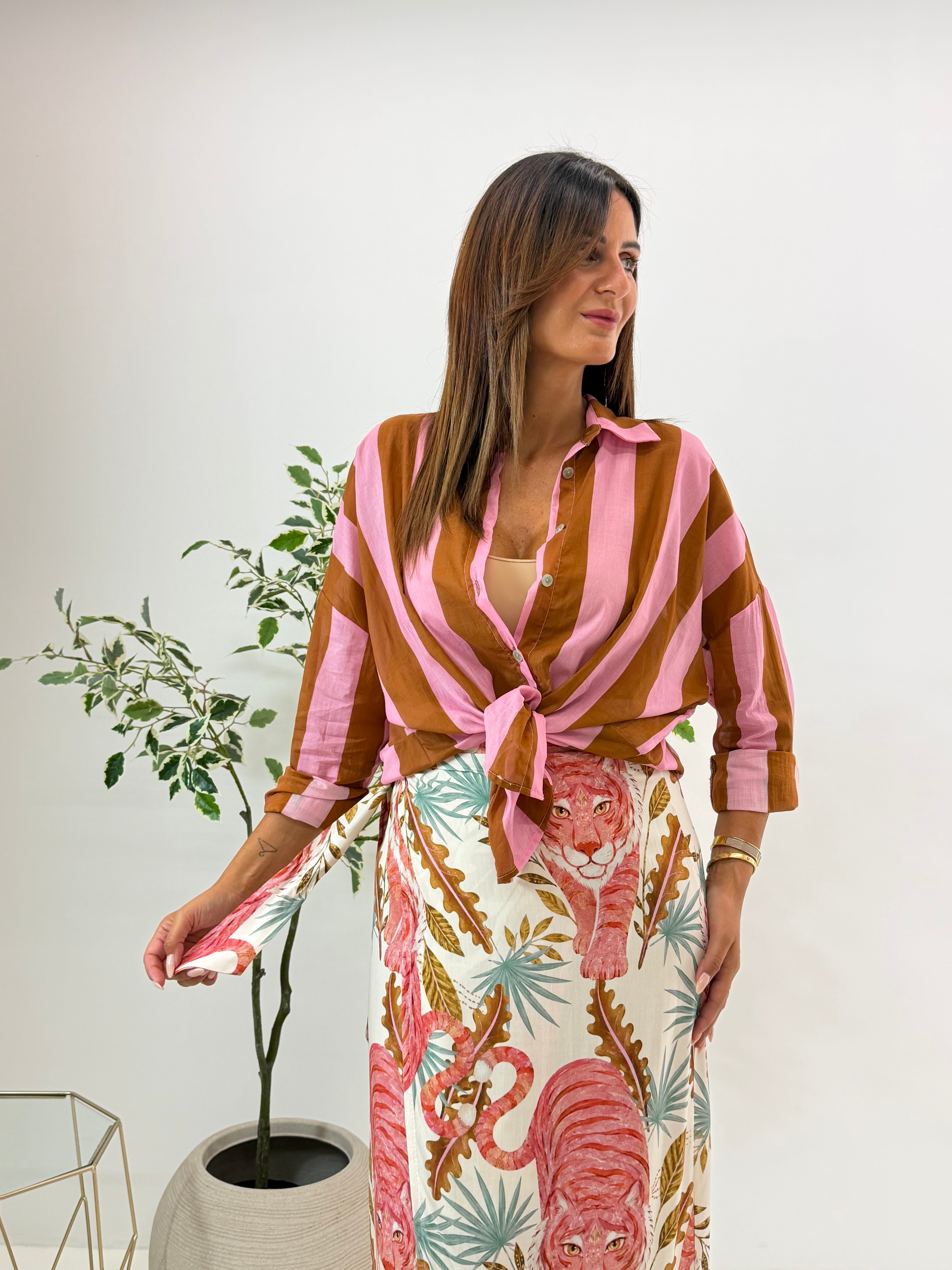 CAMICIA NALI FANTASIA A RIGHE ROSA/CAMEL