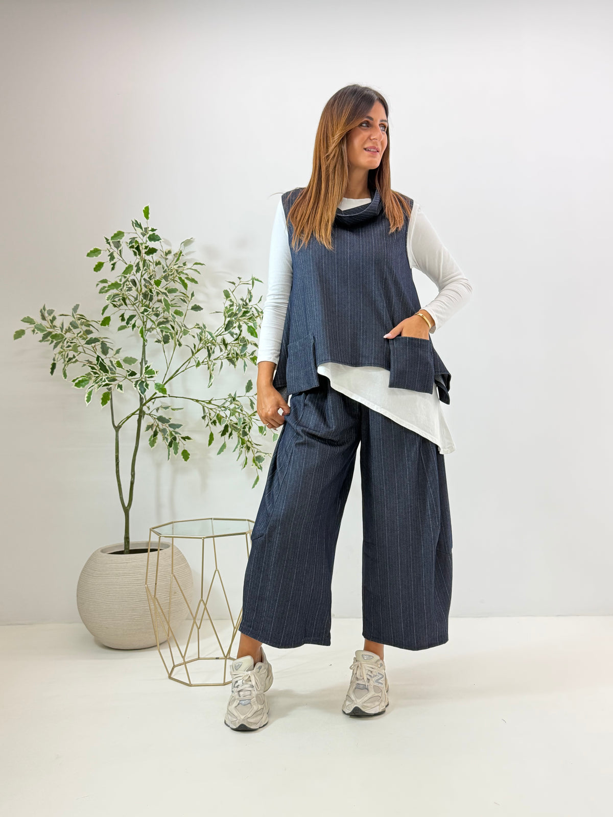 PANTALONE NORA GESSATO BLU