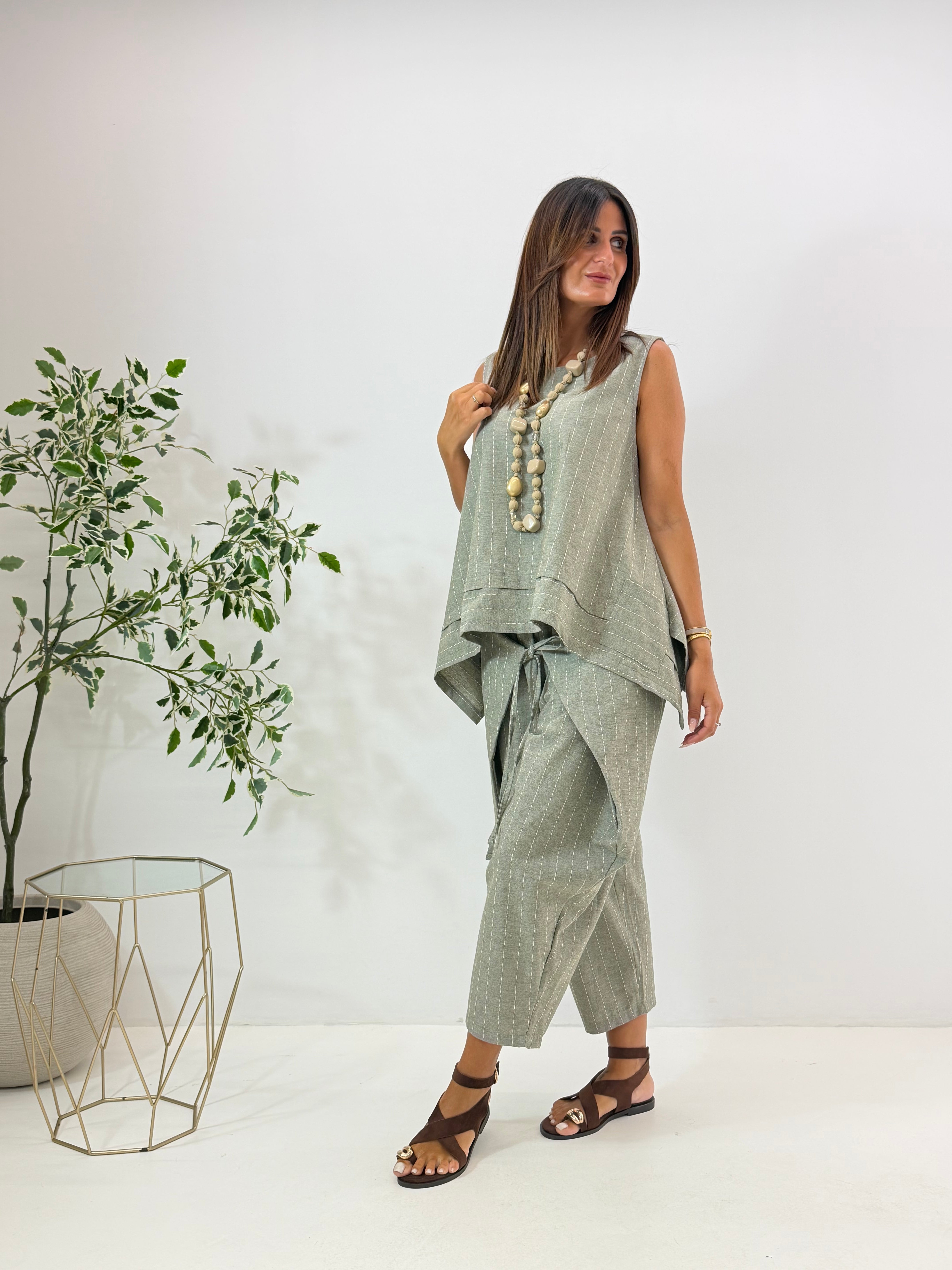 GILET SARA VERDE SALVIA GESSATO