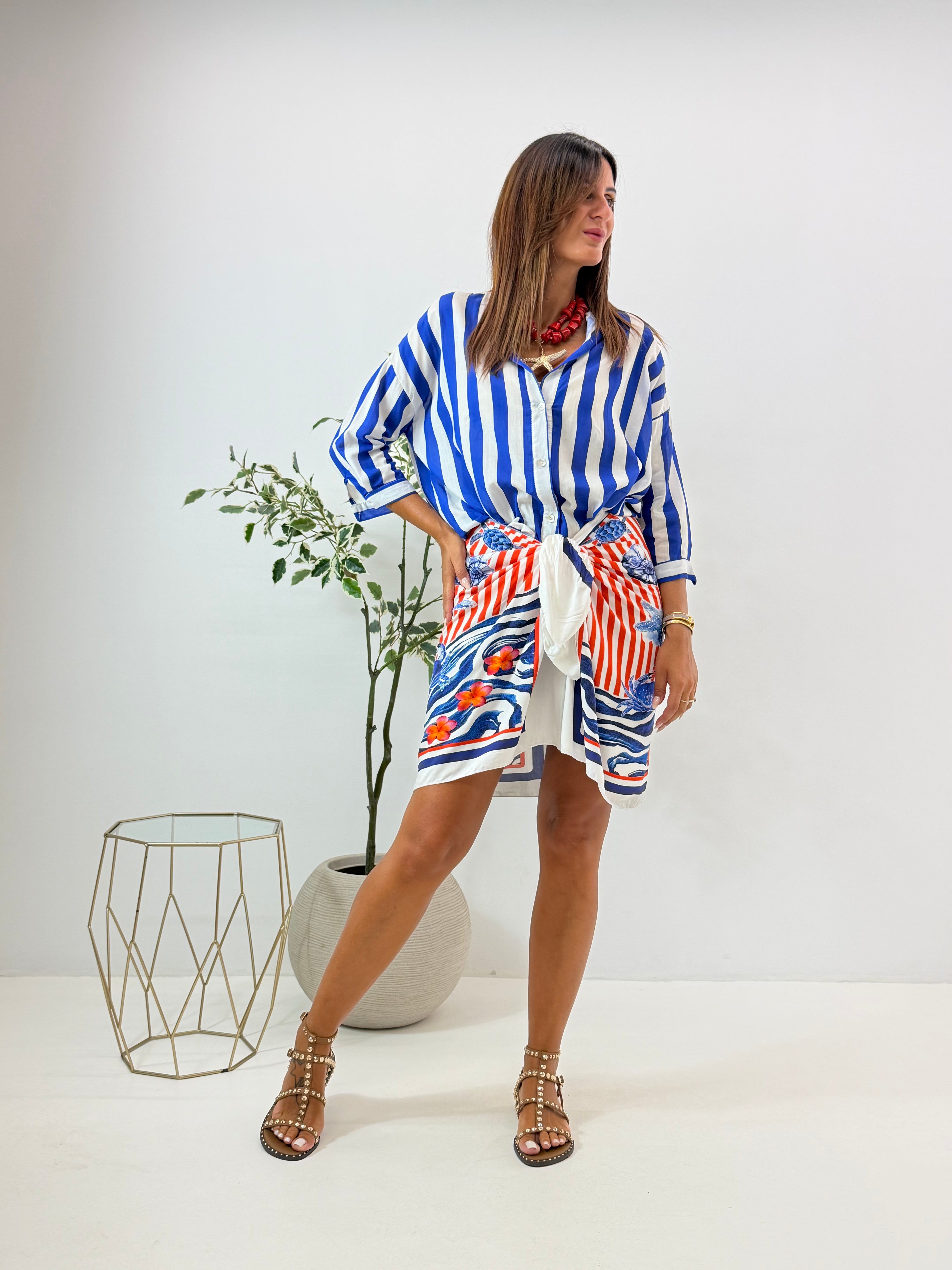 CAMICIA MARINA FANTASIA A RIGHE BIANCO/BLU