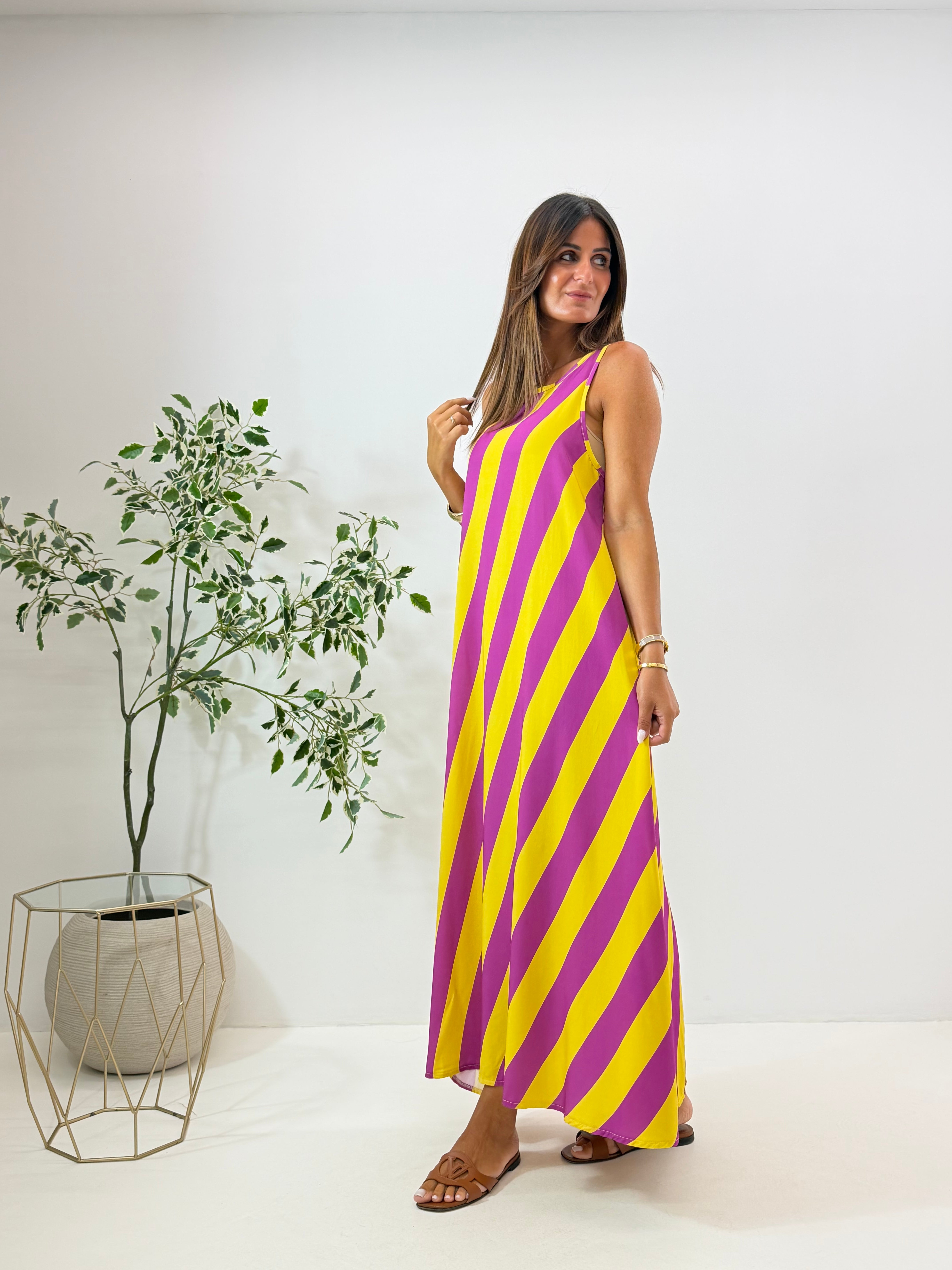 MAXI DRESS VENICE A RIGHE