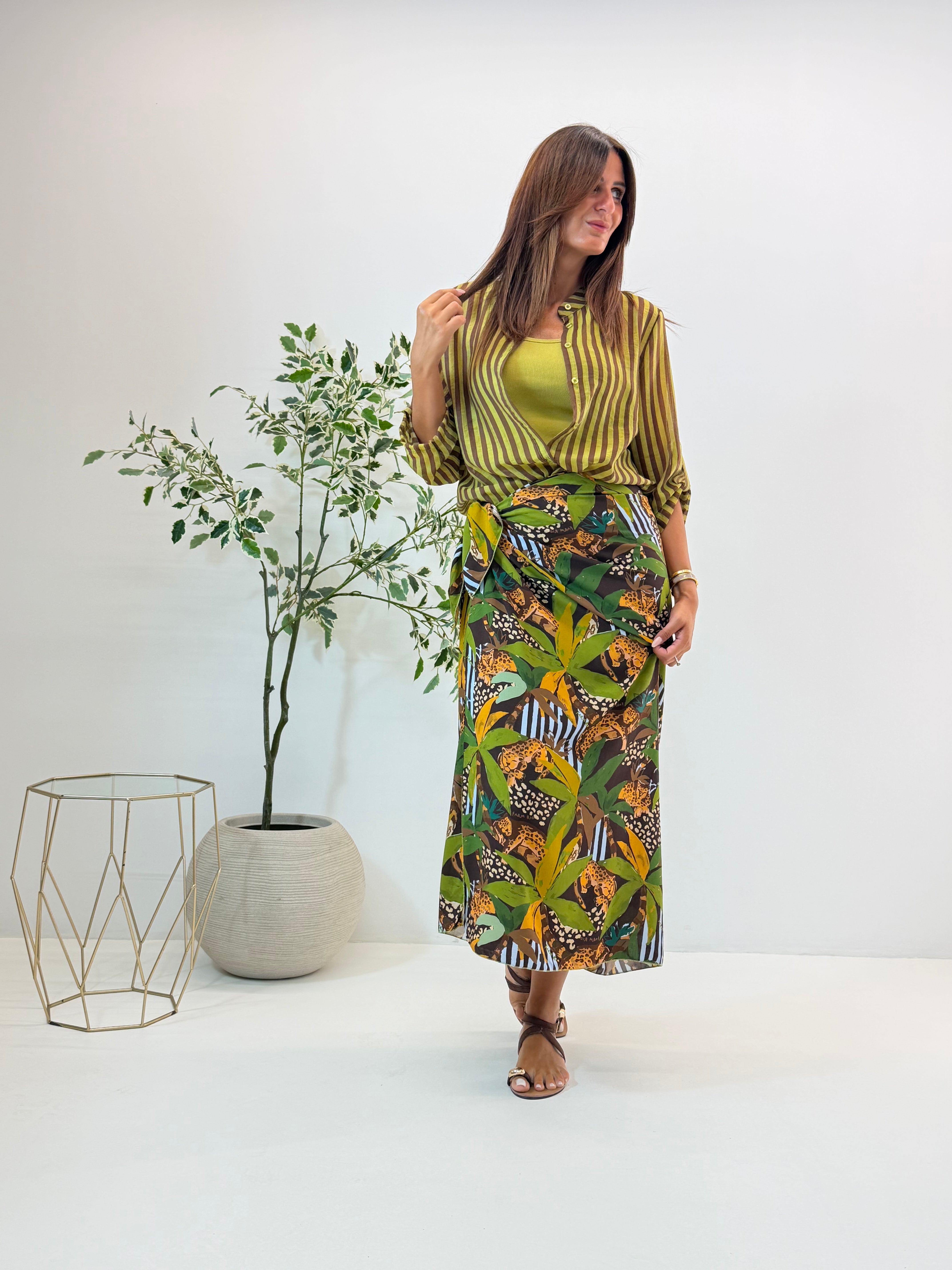 CAMICIA GIULIA FANTASIA A RIGHE VERDE/MORO