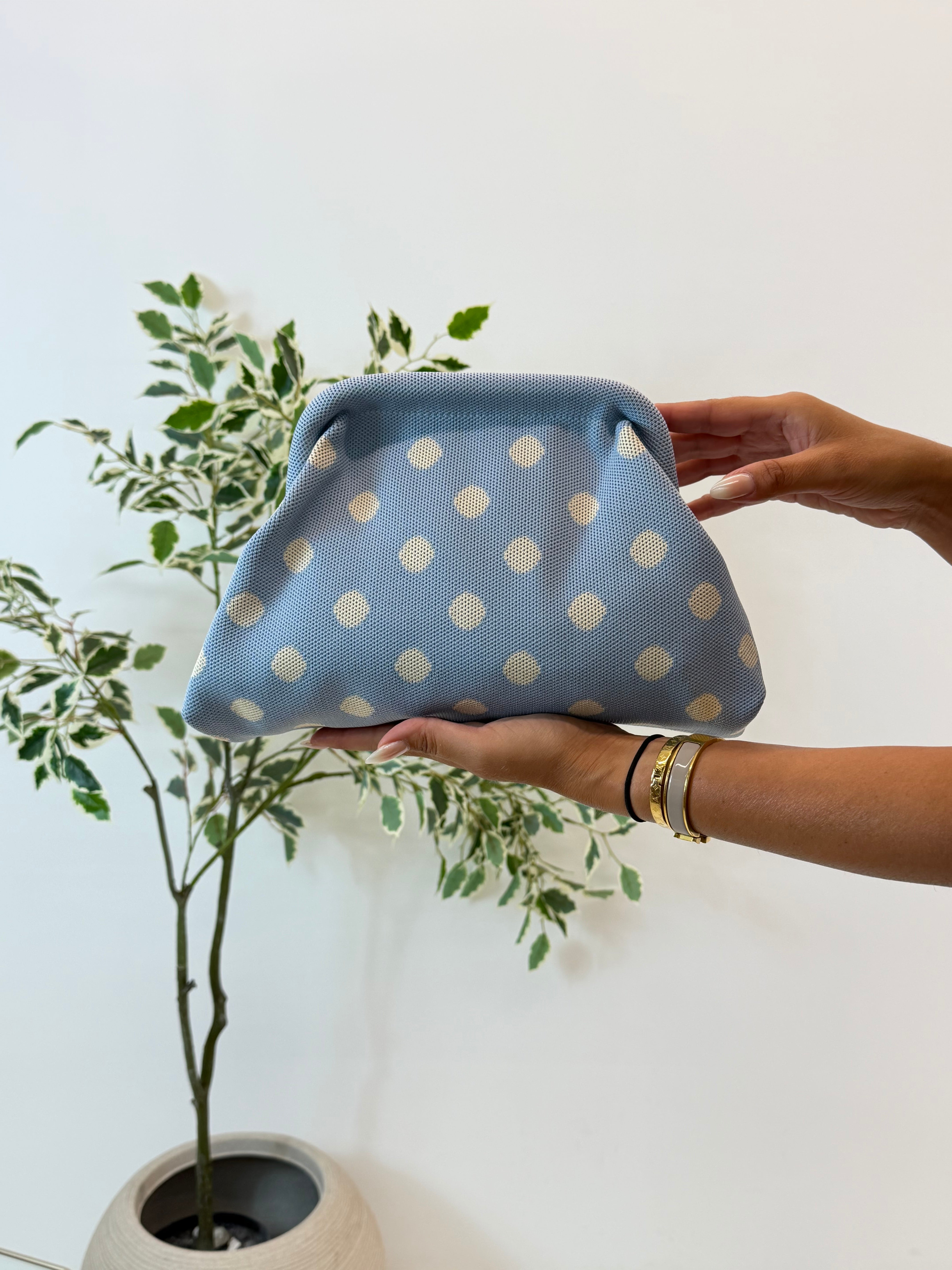 BORSA A POIS AZZURRO/BEIGE