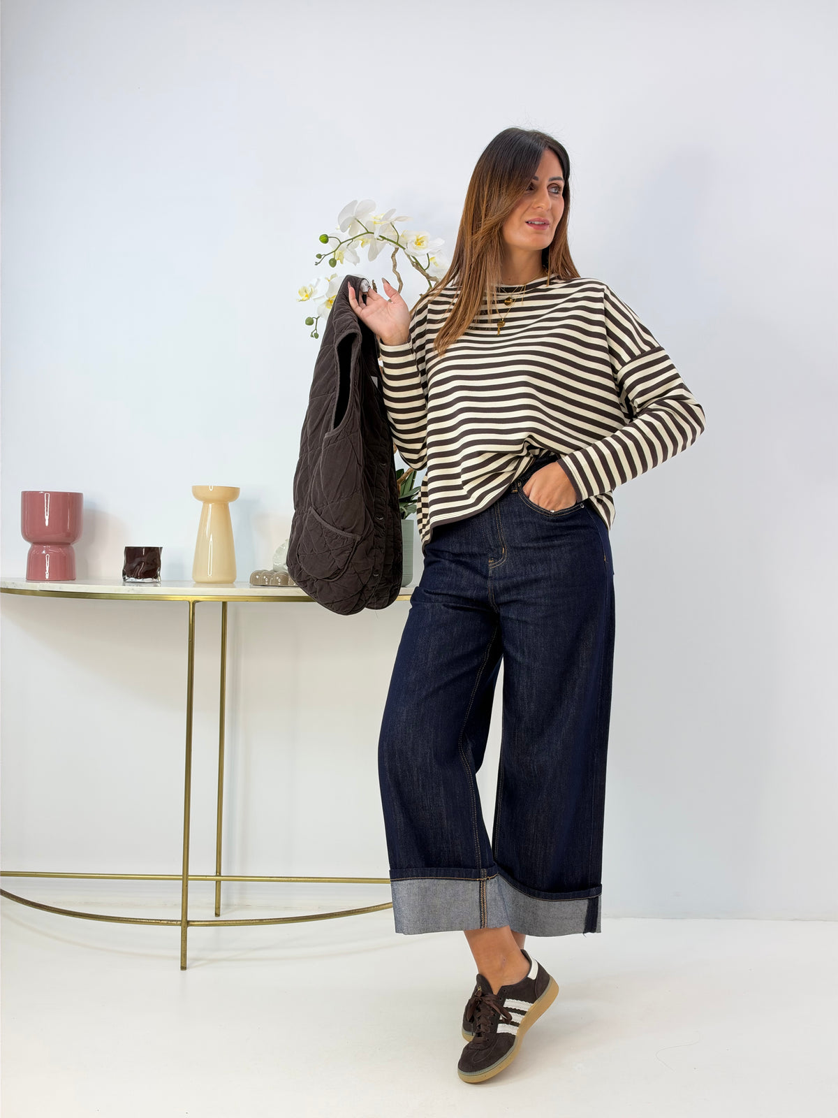 MAGLIA AMIRA A RIGHE MORO/BEIGE