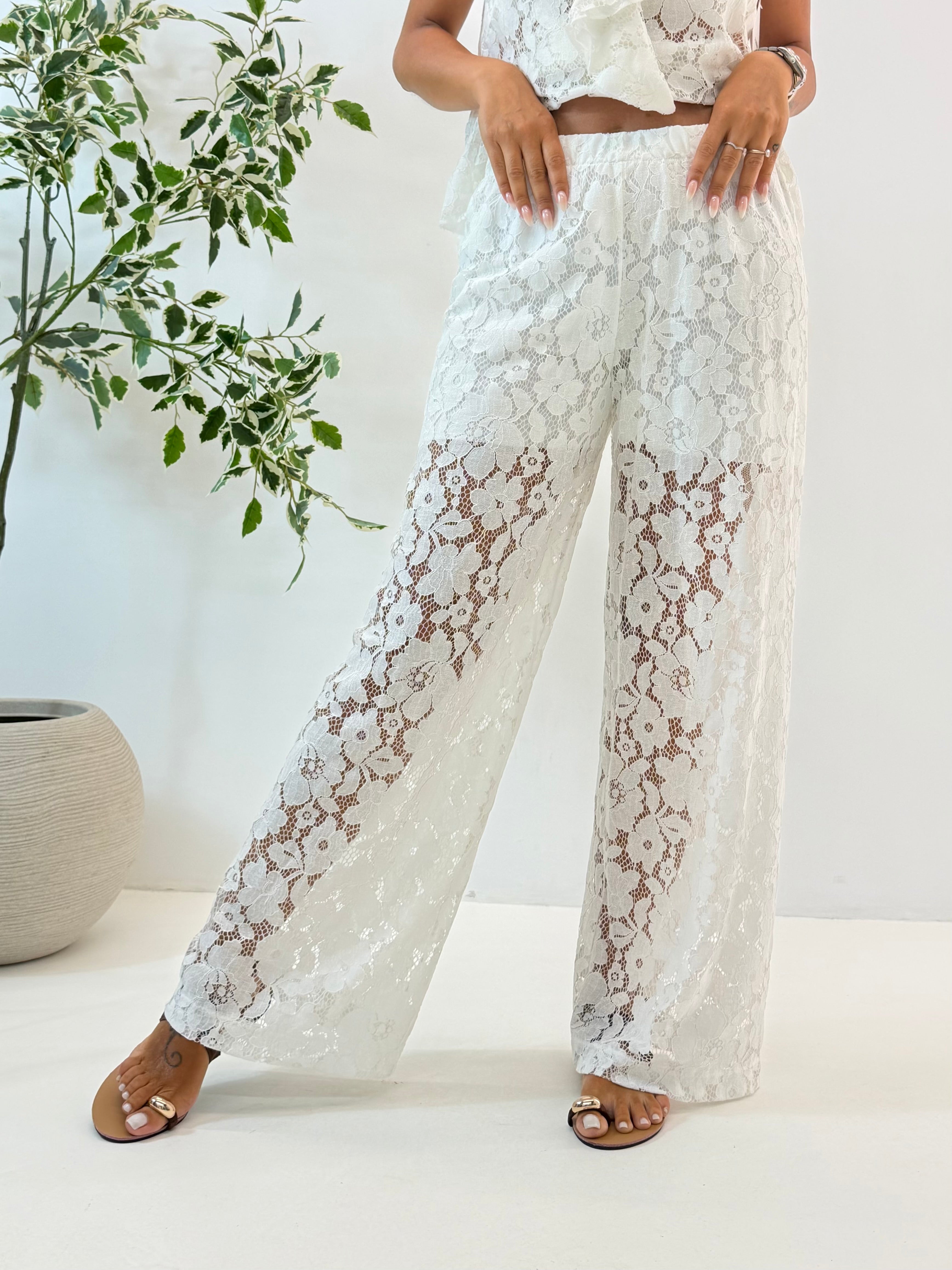 PANTALONE ALESSIA IN PIZZO BIANCO