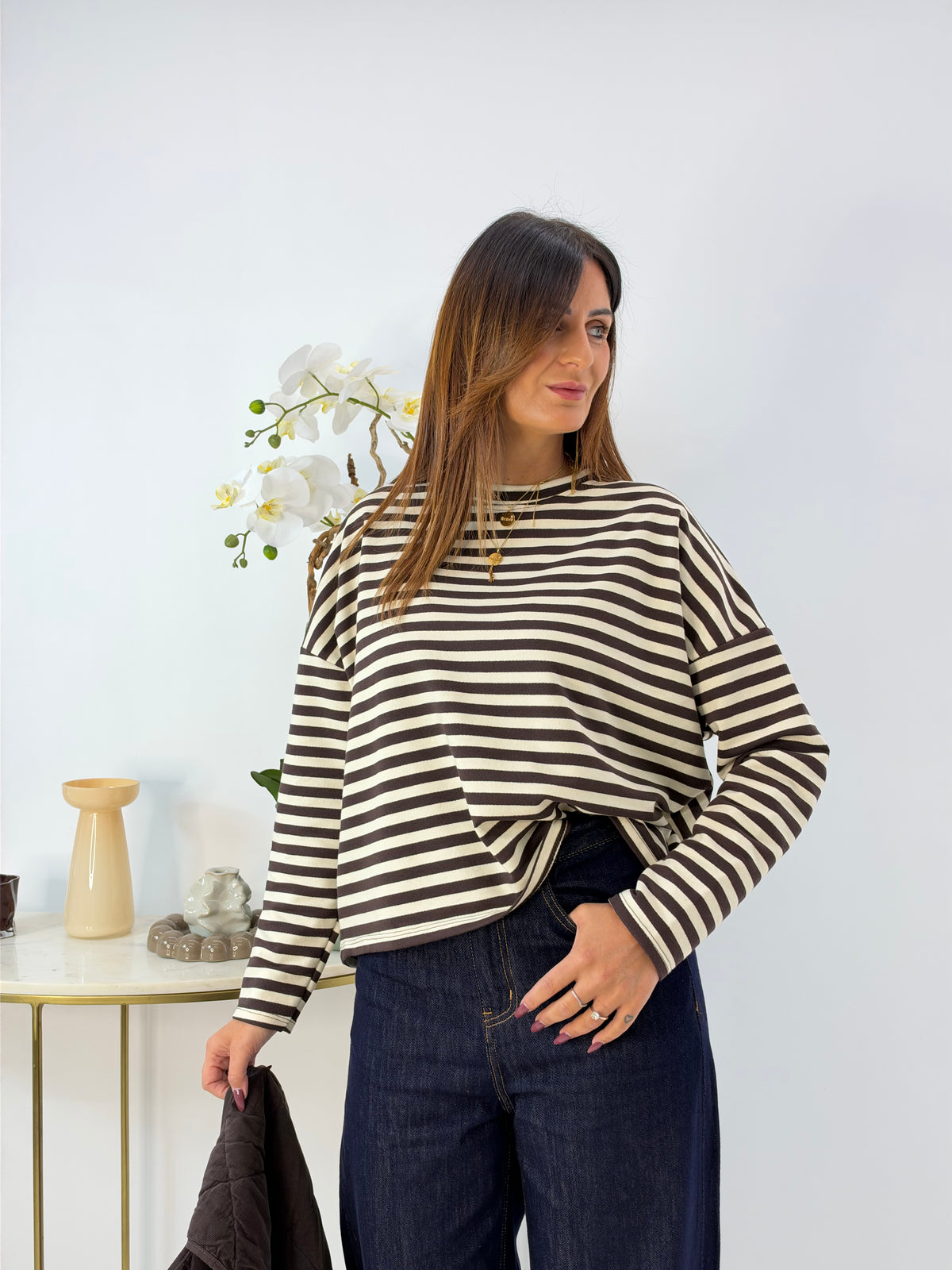 MAGLIA AMIRA A RIGHE MORO/BEIGE