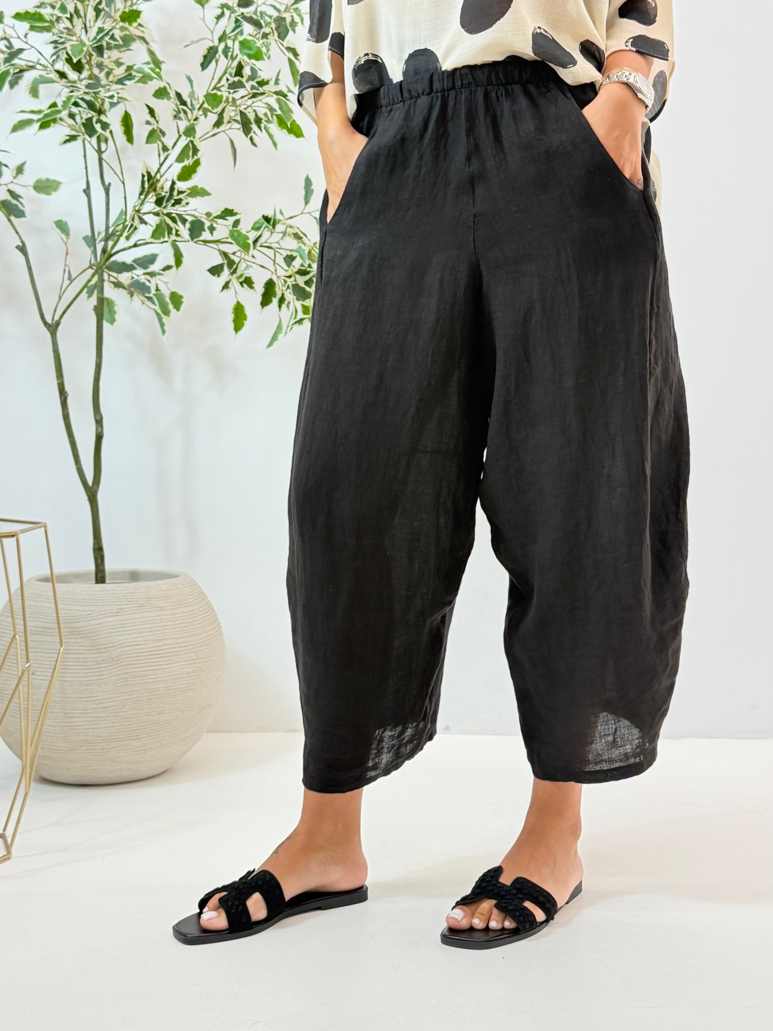 PANTALONE ADRIA NERO IN LINO