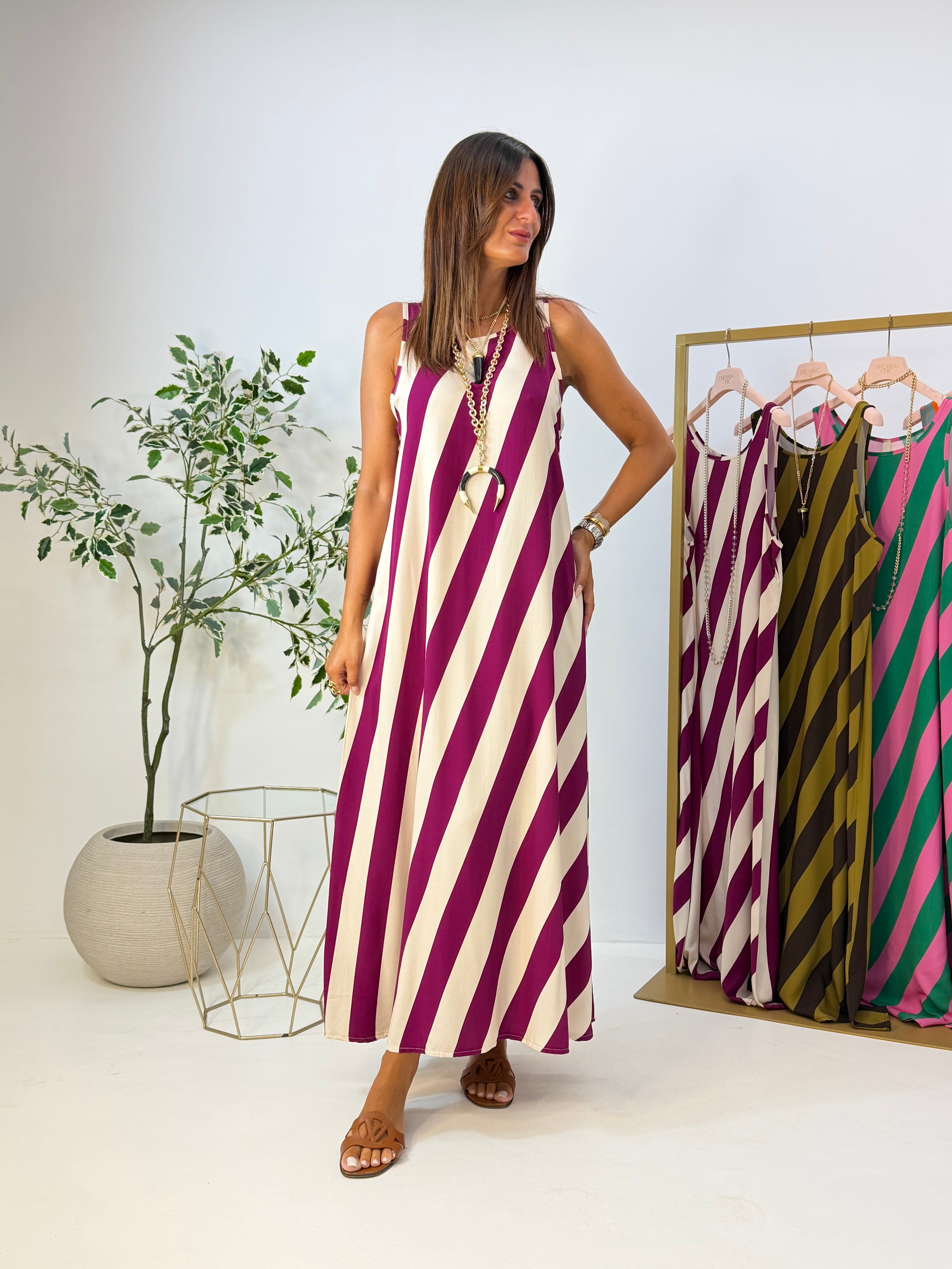 MAXI DRESS VENICE A RIGHE